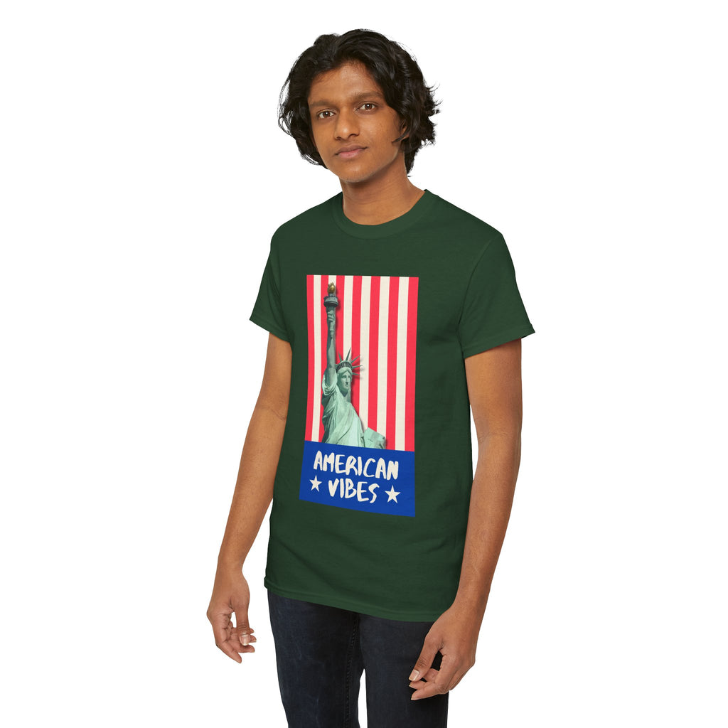 American Vibes Unisex Heavy Cotton Tee, Patriotic Shirt, Gift for Veterans, Independence Day Apparel, Summer Casual Wear