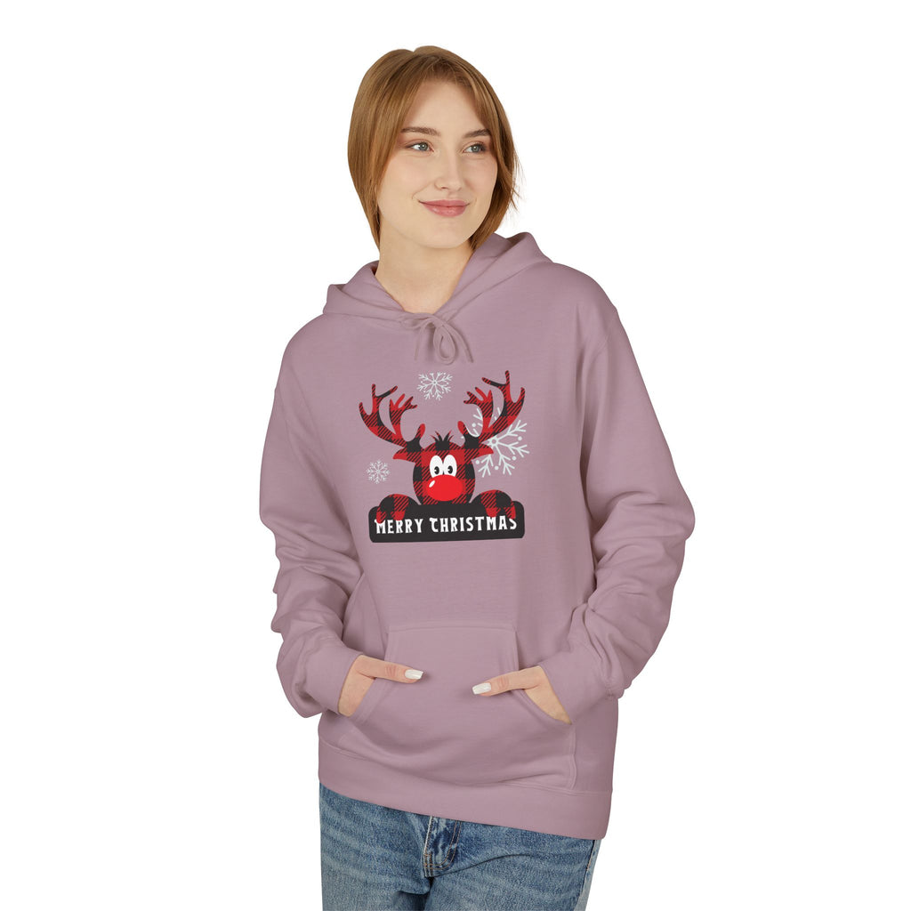 Christmas Reindeer Fleece Hoodie - Unisex, Cozy Winter Wear, Holiday Gift, Festive Apparel, Merry Christmas Hoodie