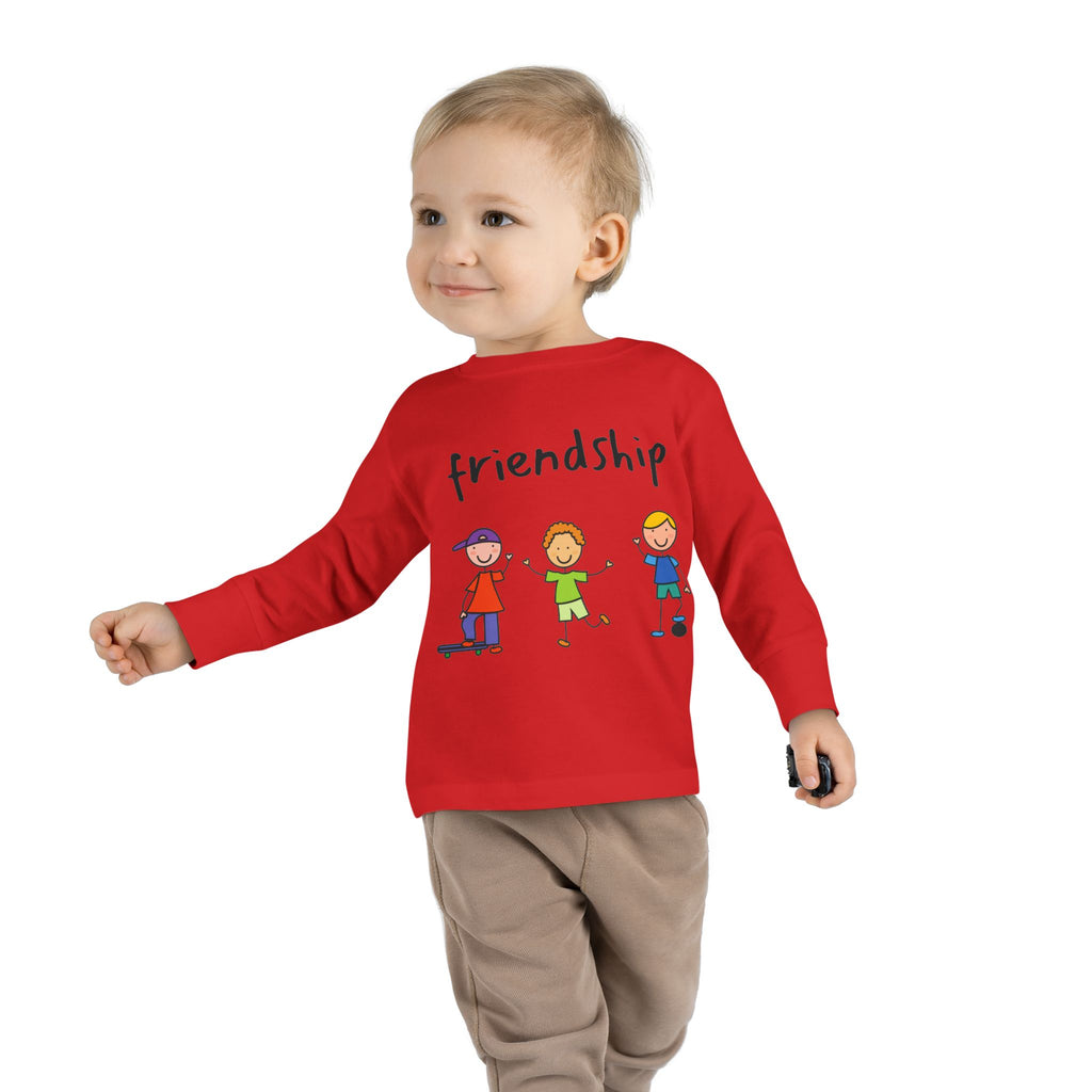 Toddler Long Sleeve Tee - Cute Cartoon Friendship Shirt for Kids, Perfect Birthday Gift, Playtime Comfort, Toddler Apparel