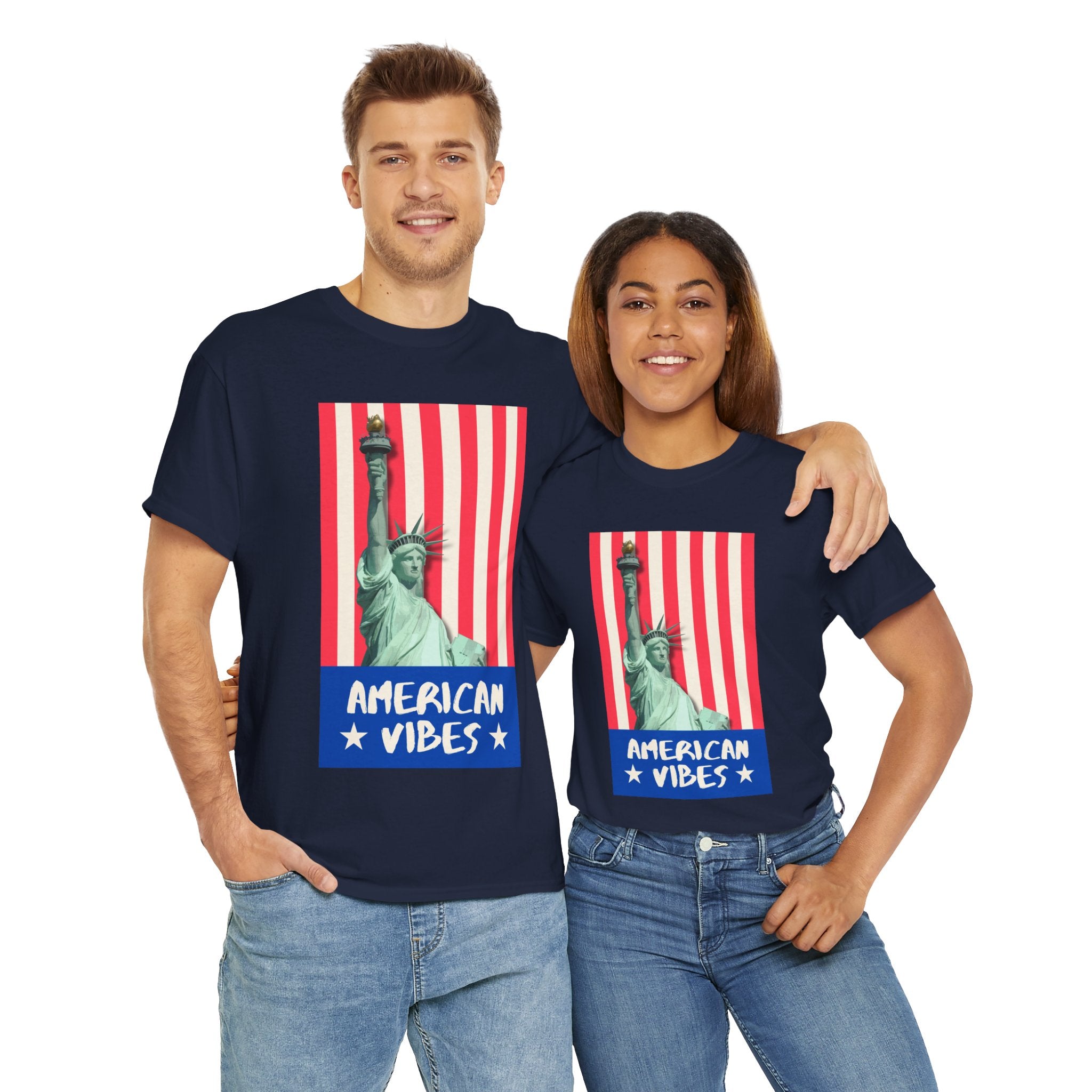 American Vibes Unisex Heavy Cotton Tee, Patriotic Shirt, Gift for Veterans, Independence Day Apparel, Summer Casual Wear