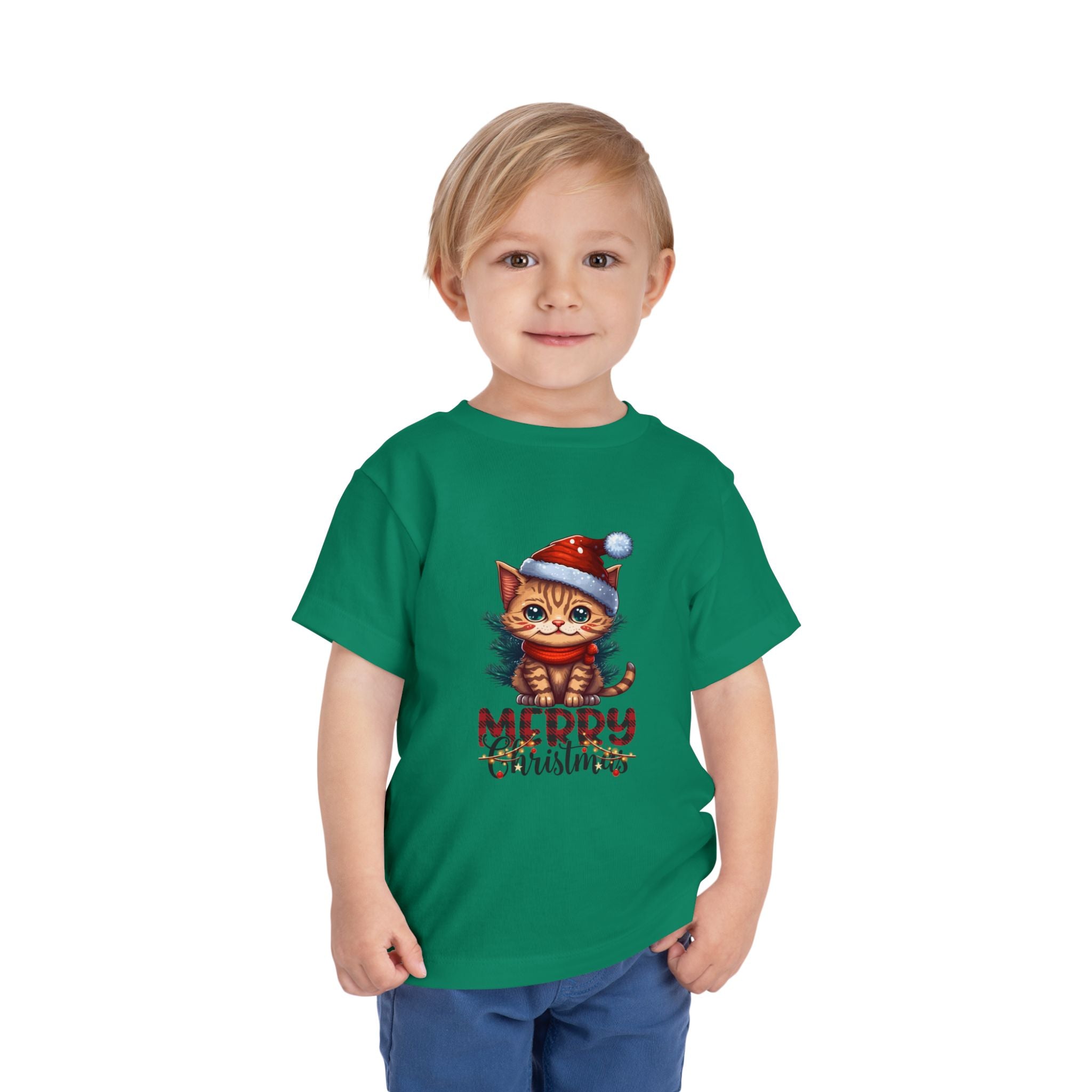 Cute Christmas Cat Tee for Toddlers, Holiday Shirt, Gift for Kids, Merry Christmas Tee, Fun Winter Wear, Festive Toddler Outfit