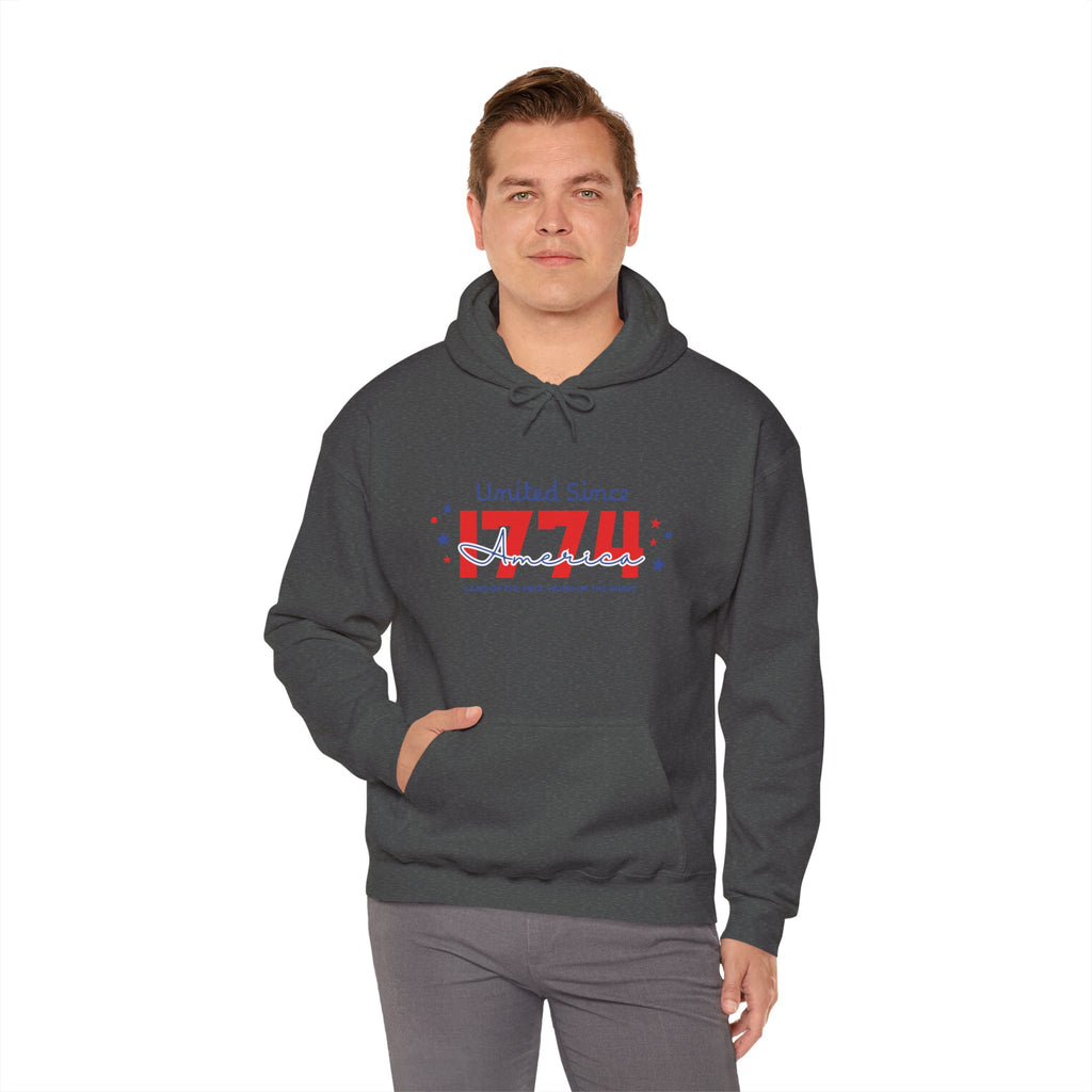 Patriotic Hooded Sweatshirt - United Since 1774, Unisex Pullover, 4th of July Gift, Cozy Fall Apparel, Red White Blue Hoodie
