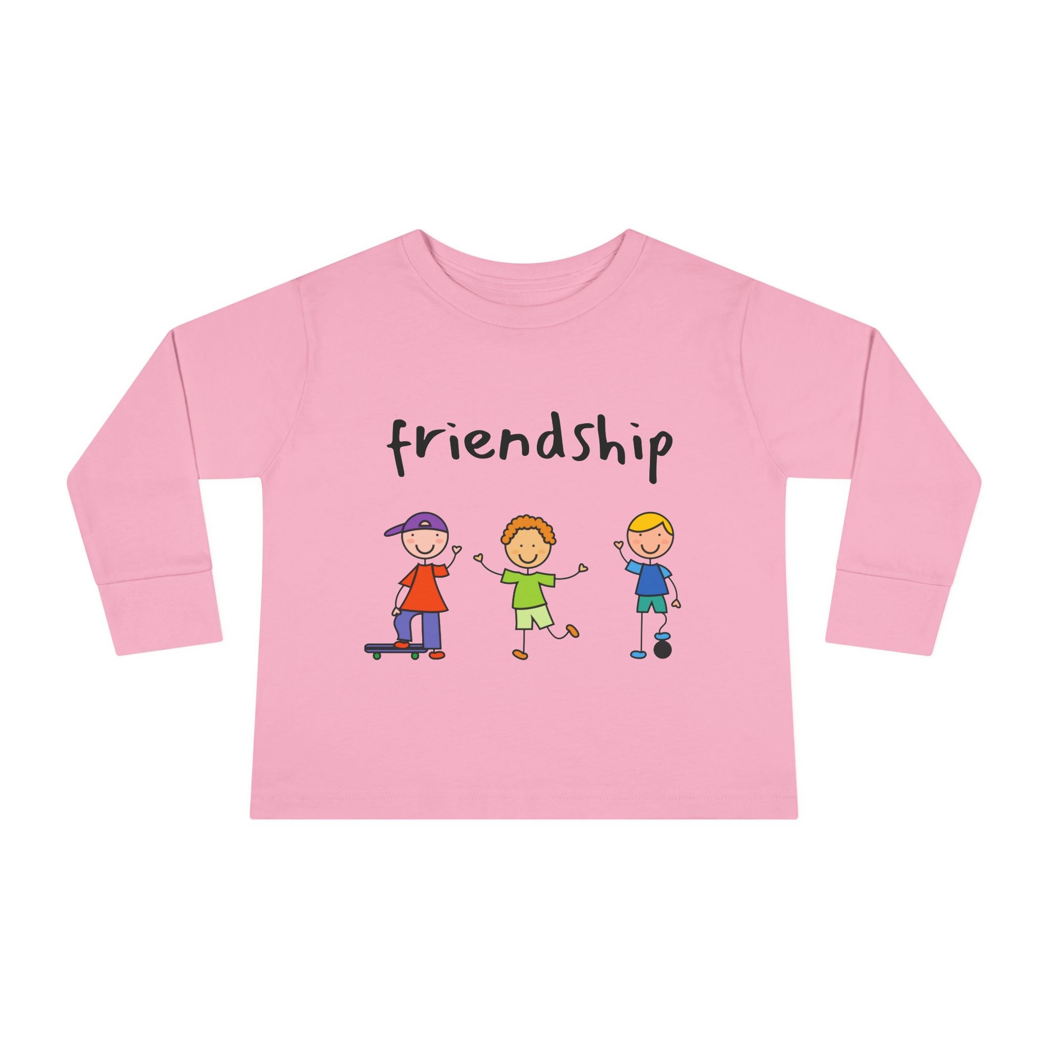 Toddler Long Sleeve Tee - Cute Cartoon Friendship Shirt for Kids, Perfect Birthday Gift, Playtime Comfort, Toddler Apparel