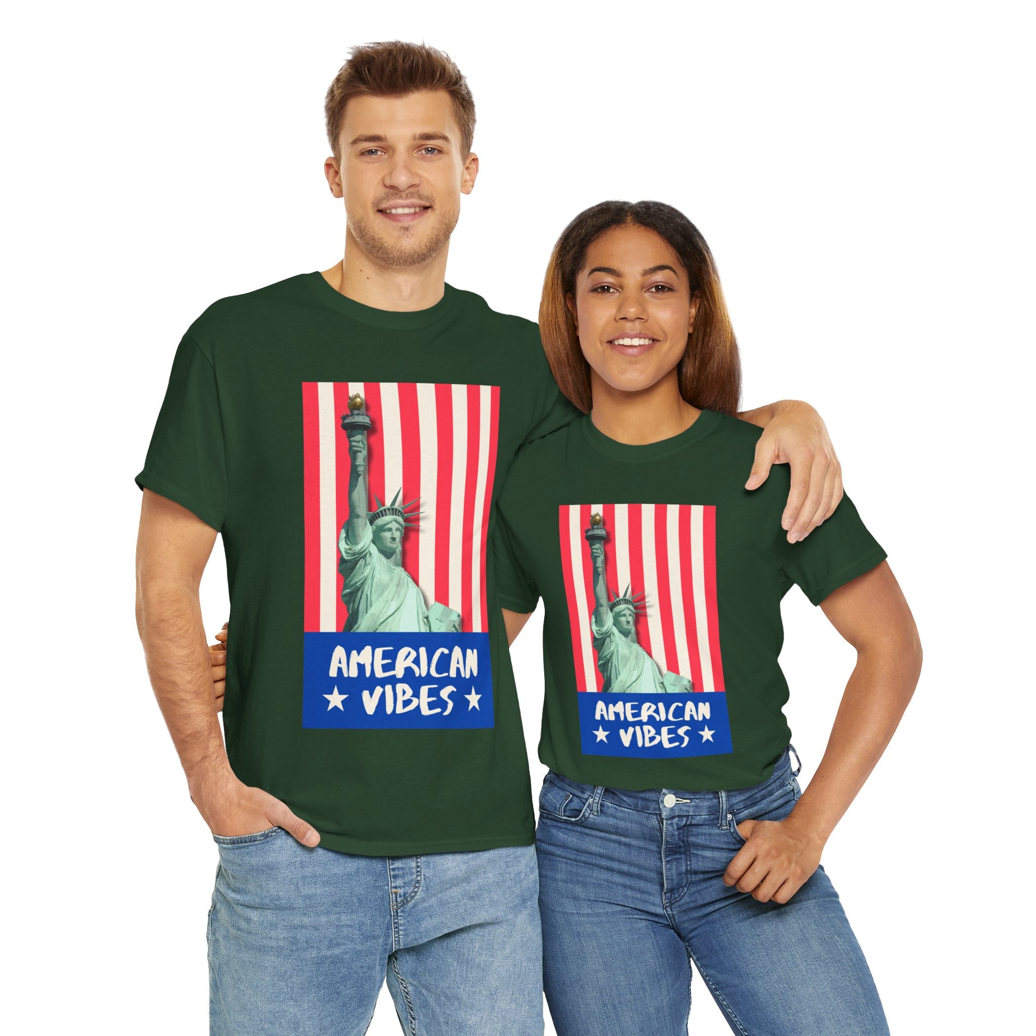 American Vibes Unisex Heavy Cotton Tee, Patriotic Shirt, Gift for Veterans, Independence Day Apparel, Summer Casual Wear
