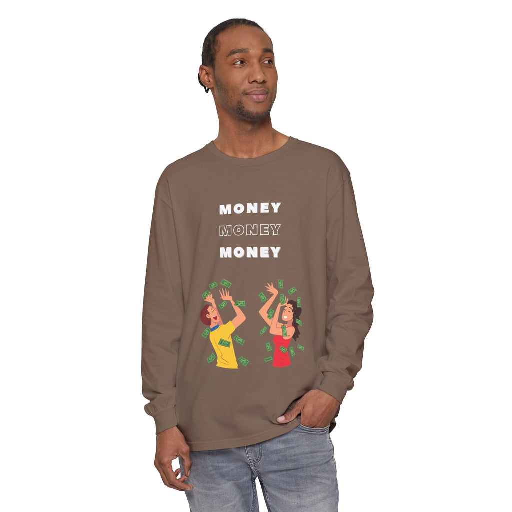Money-Themed Long Sleeve T-Shirt, Funny Graphic Top, Gift for Finance Lovers, Casual Wear, Party Outfit, Unique Apparel