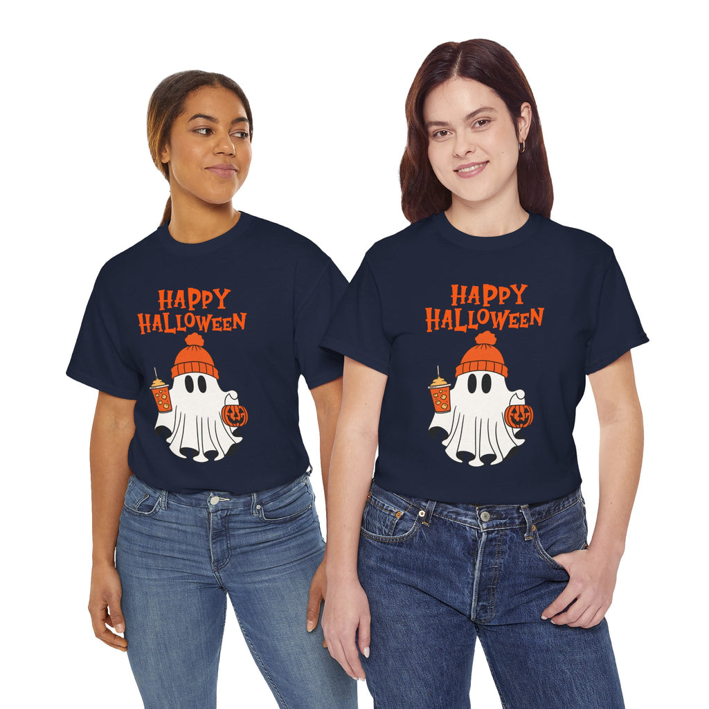 Happy Halloween Ghost Tee, Unisex Cotton T-Shirt, Halloween Apparel, Fall Fashion, Cute Halloween Gift, Ghost Tee