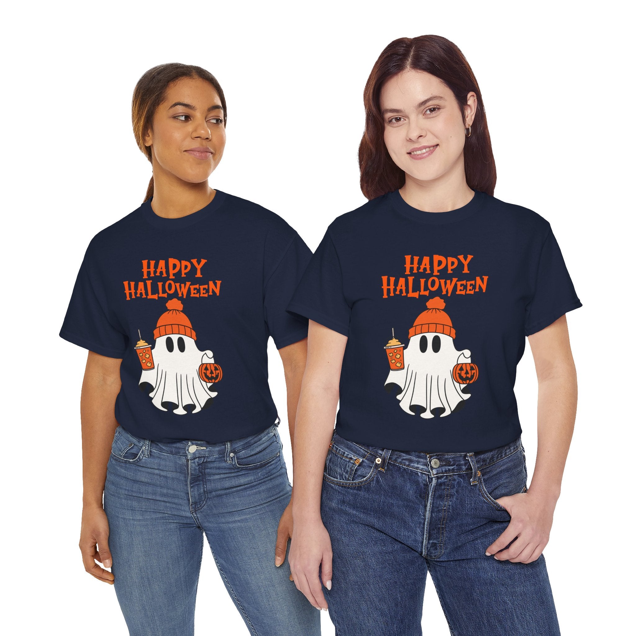 Happy Halloween Ghost Tee, Unisex Cotton T-Shirt, Halloween Apparel, Fall Fashion, Cute Halloween Gift, Ghost Tee
