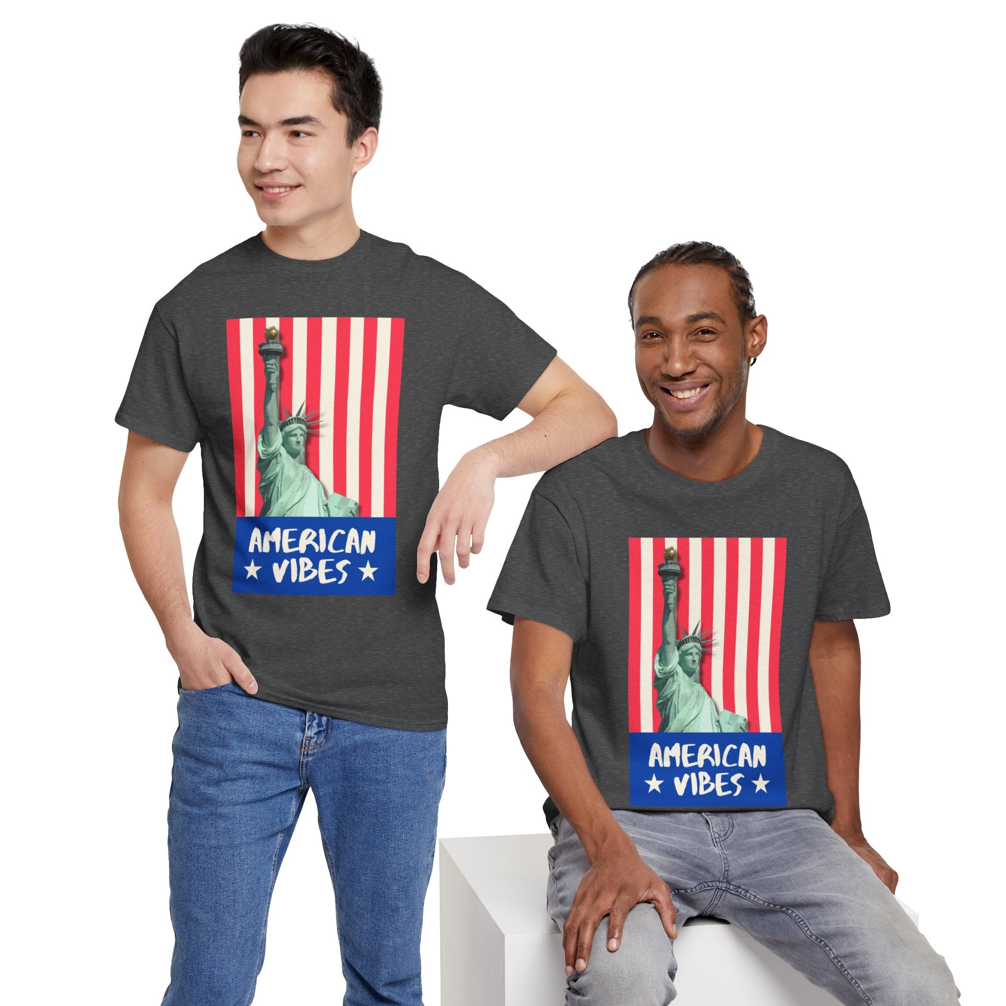 American Vibes Unisex Heavy Cotton Tee, Patriotic Shirt, Gift for Veterans, Independence Day Apparel, Summer Casual Wear