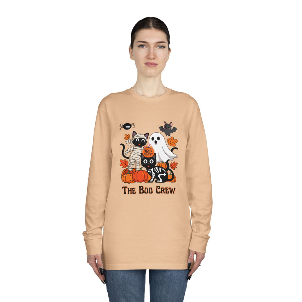 Halloween Long Sleeve Tee, Boo Crew Shirt, Cat Ghost Top, Fall Apparel, Spooky Season Clothing, Kids Halloween Outfit
