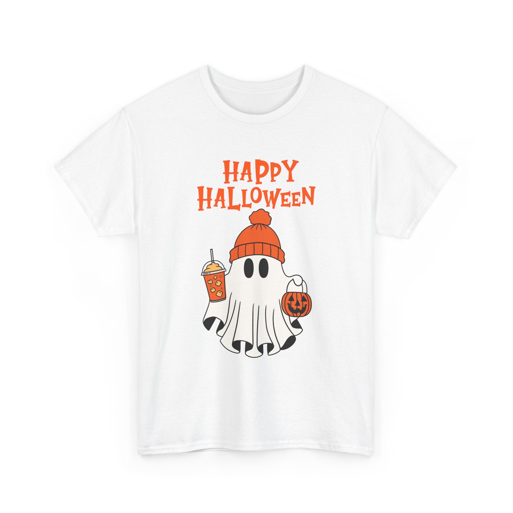 Happy Halloween Ghost Tee, Unisex Cotton T-Shirt, Halloween Apparel, Fall Fashion, Cute Halloween Gift, Ghost Tee