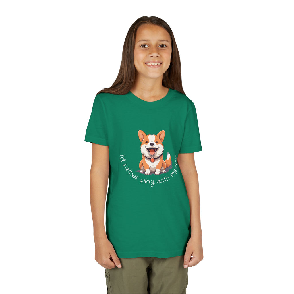 Youth Dog Lover Tee, Kids Corgi Shirt, Playful Dog T-Shirt, Pet Lover Gift, Children's Animal Apparel