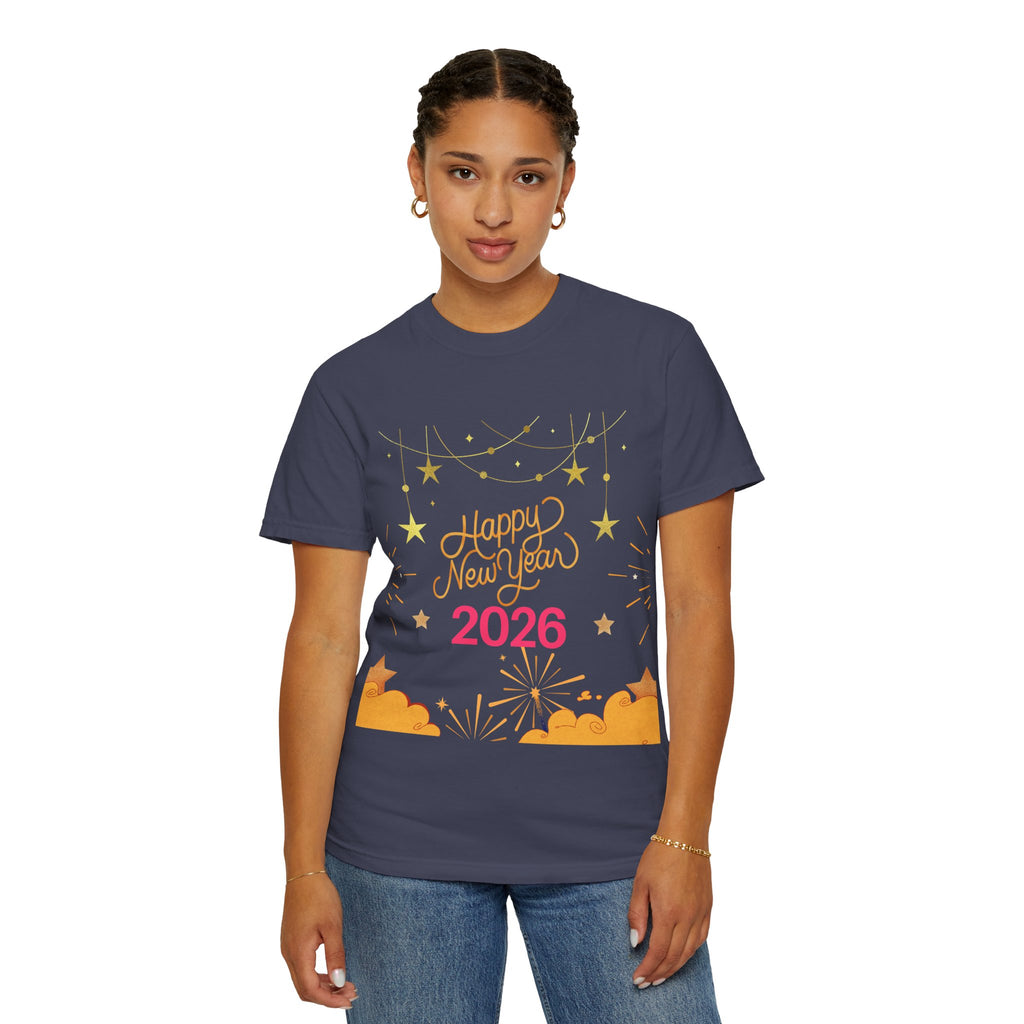 New Year Celebration T-Shirt | Unisex Garment-Dyed Tee with Happy New Year 2026 Design, Festive Apparel, Holiday Gift, Party Wear