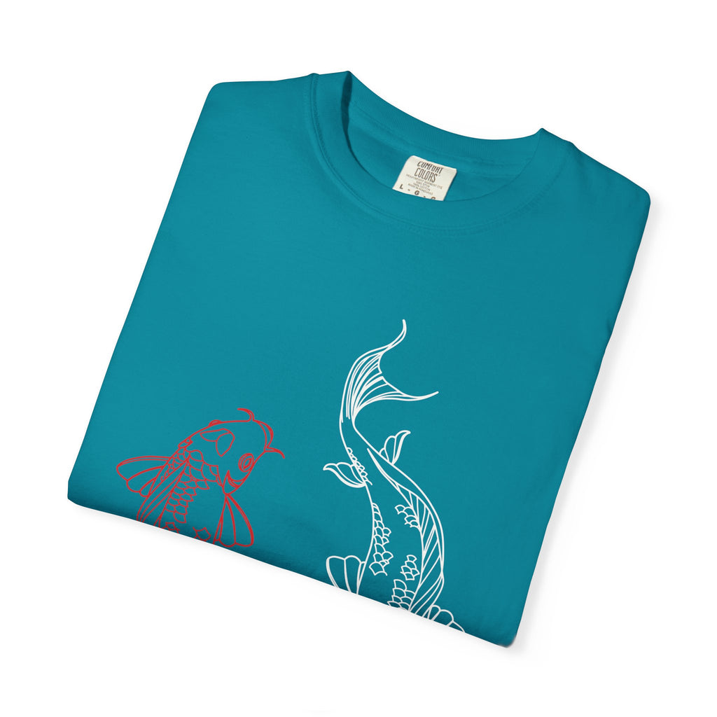 Koi Fish Garment-Dyed T-shirt, Unisex Tee, Casual Wear, Nature Lover Gift, Birthday Present, Relaxed Fit T-Shirt