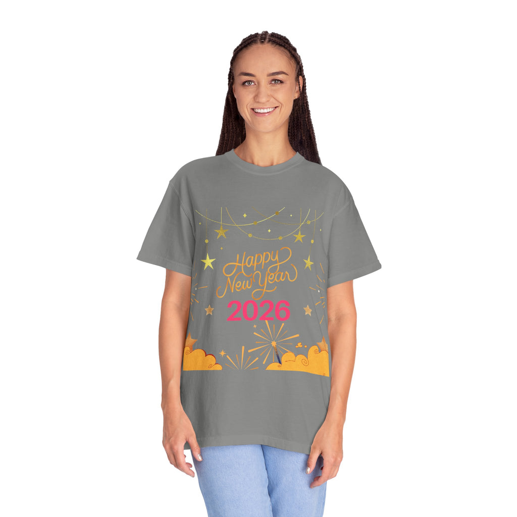 New Year Celebration T-Shirt | Unisex Garment-Dyed Tee with Happy New Year 2026 Design, Festive Apparel, Holiday Gift, Party Wear