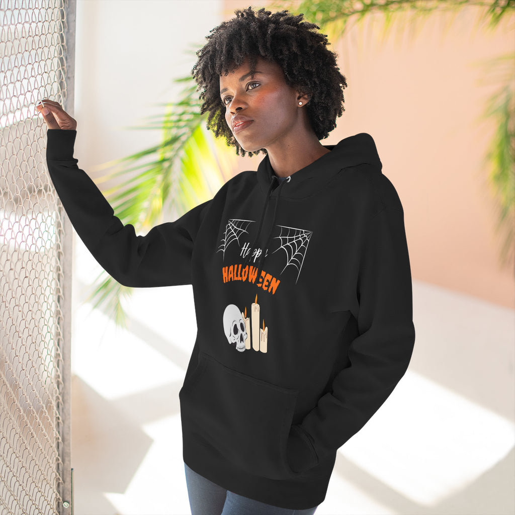 Halloween Three-Panel Fleece Hoodie | Cozy Fall Apparel, Spooky Season Gift, Casual Sweatshirt, Pumpkin Design, Halloween Costume