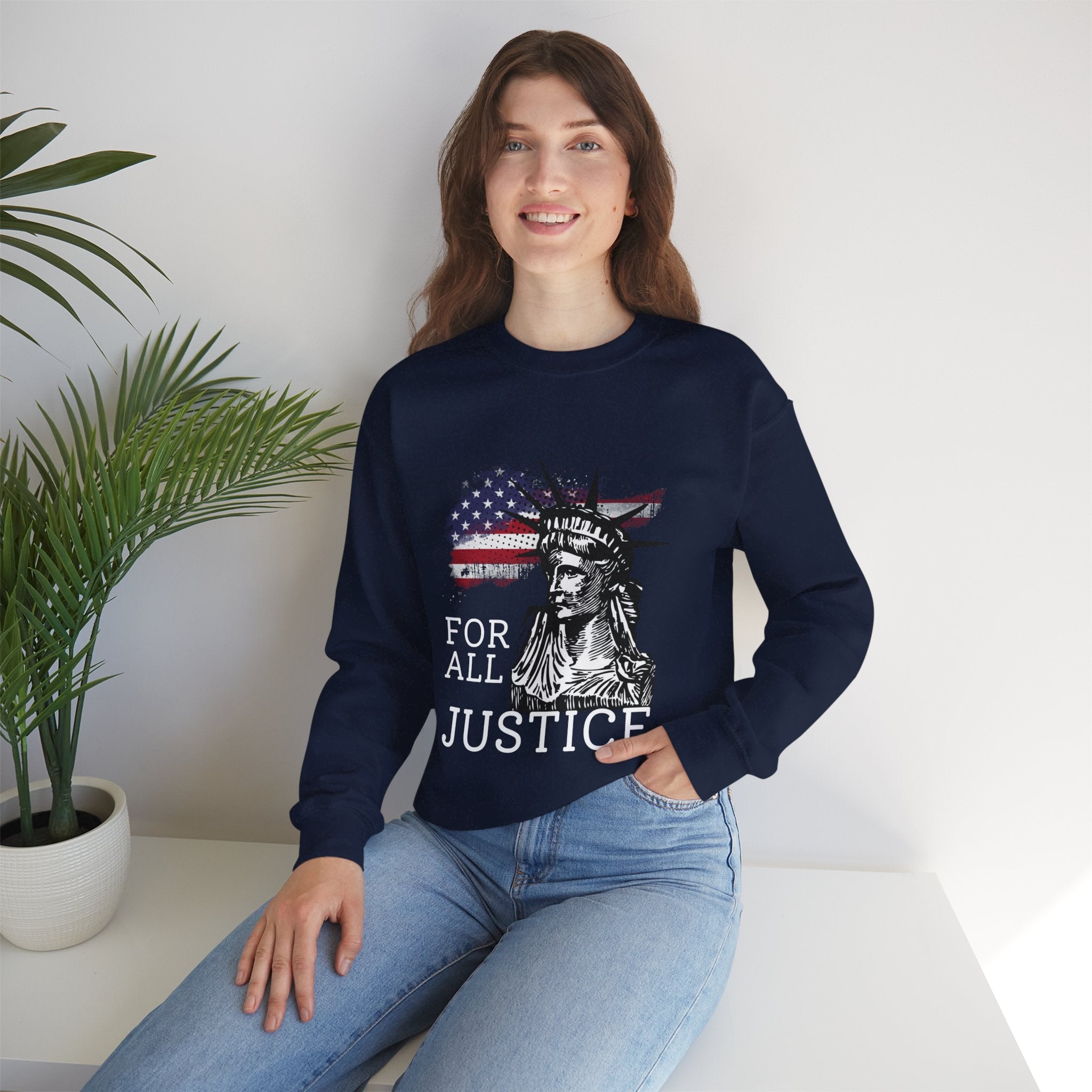 Justice Crewneck Sweatshirt - Unisex Heavy Blend, Patriotic Apparel, Comfortable Gift for Activists, USA Theme, Everyday Wear