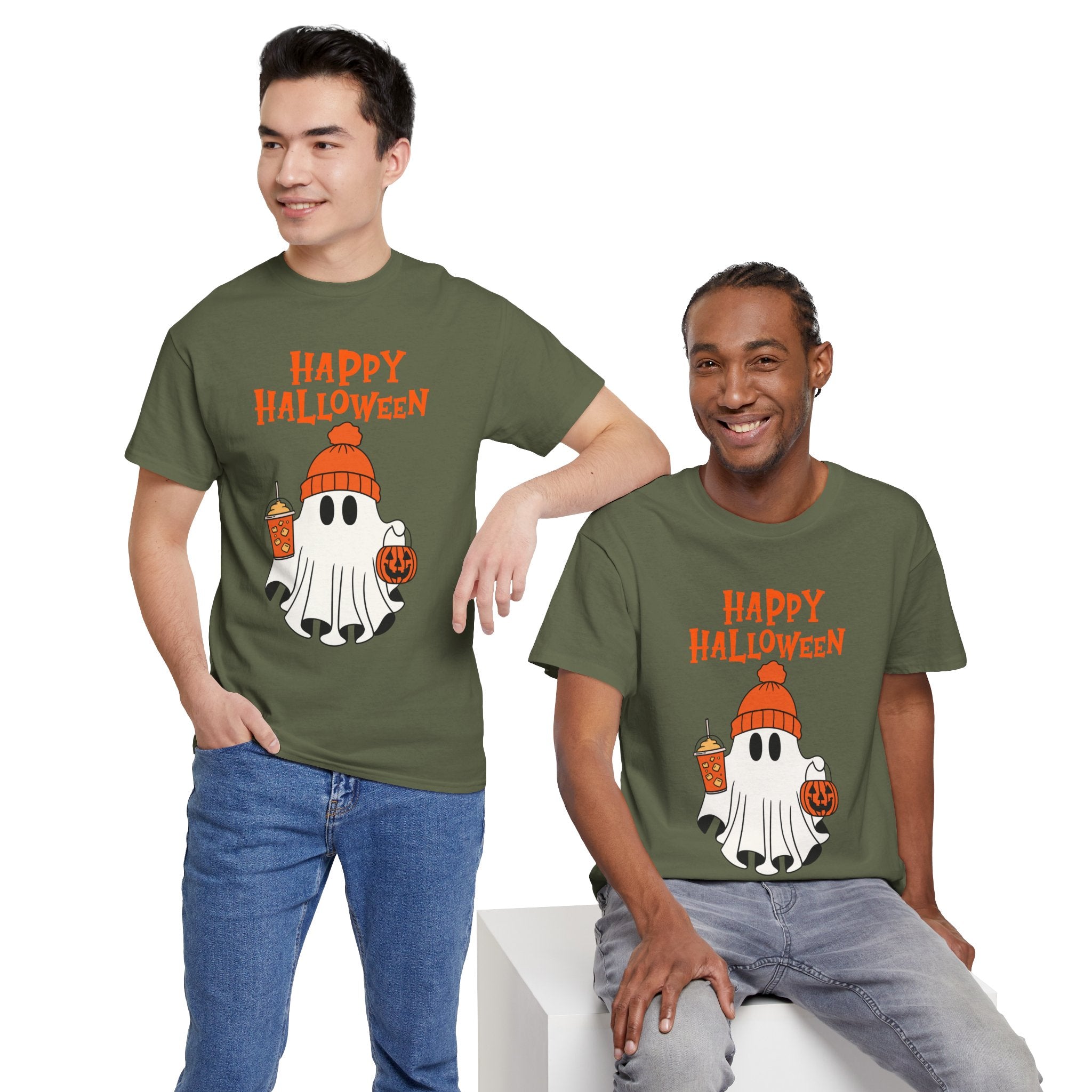 Happy Halloween Ghost Tee, Unisex Cotton T-Shirt, Halloween Apparel, Fall Fashion, Cute Halloween Gift, Ghost Tee