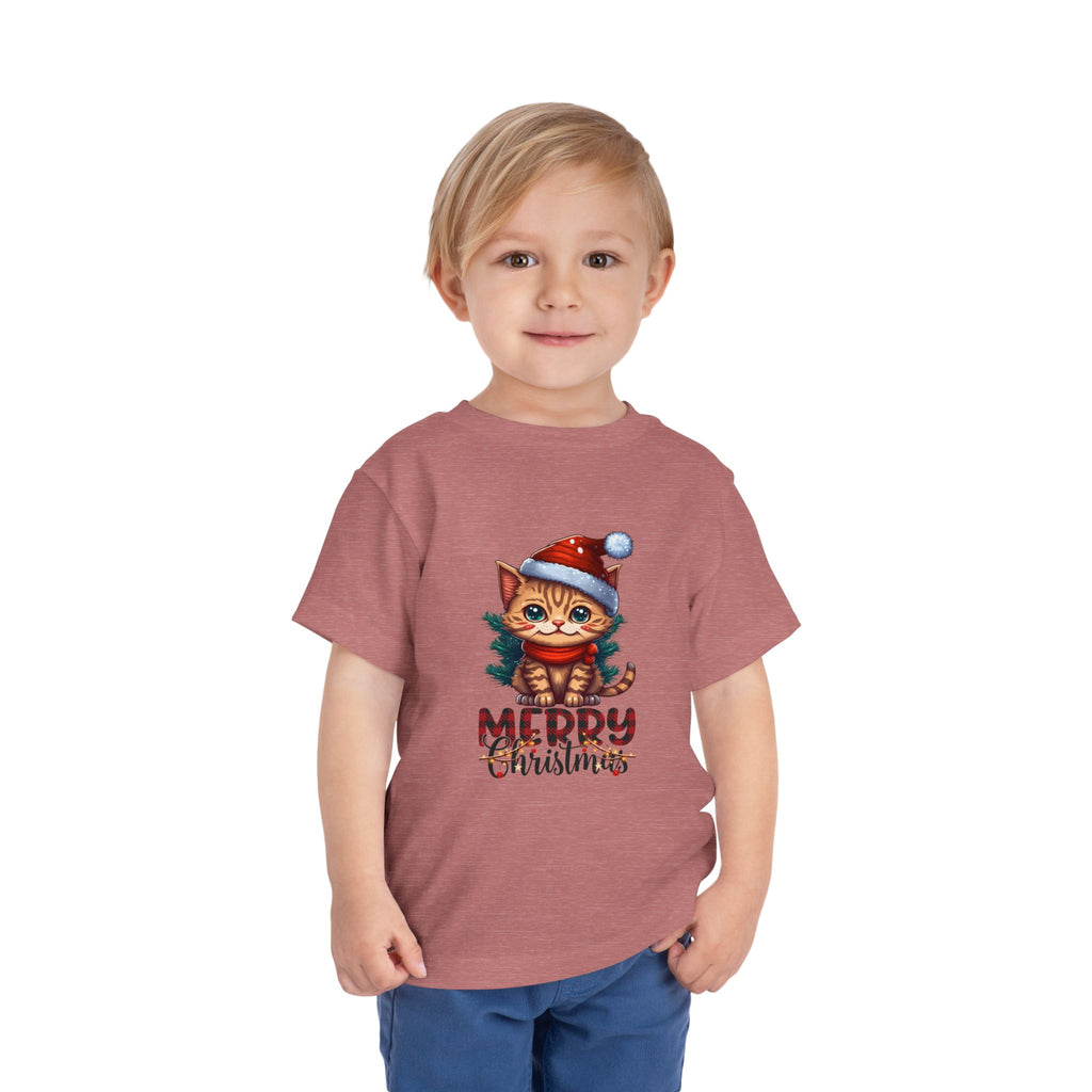 Cute Christmas Cat Tee for Toddlers, Holiday Shirt, Gift for Kids, Merry Christmas Tee, Fun Winter Wear, Festive Toddler Outfit