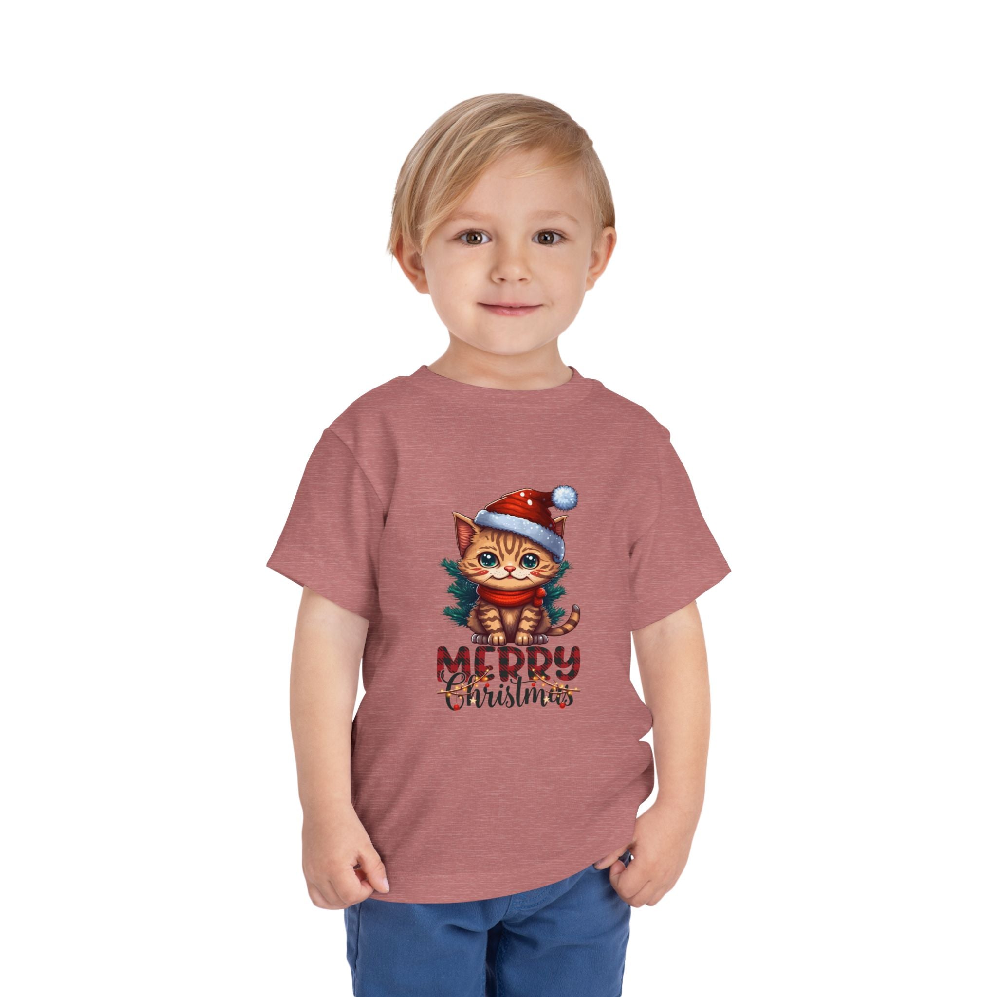 Cute Christmas Cat Tee for Toddlers, Holiday Shirt, Gift for Kids, Merry Christmas Tee, Fun Winter Wear, Festive Toddler Outfit