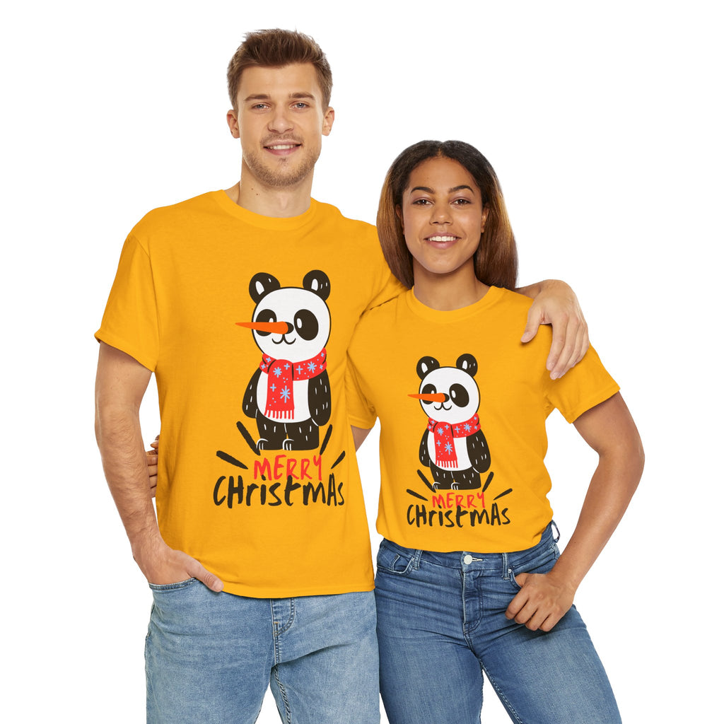 Cute Merry Christmas Panda Tee for Holiday Cheer, Unisex Cotton T-Shirt, Fun Gift for Him & Her, Christmas Apparel, Winter Gathering