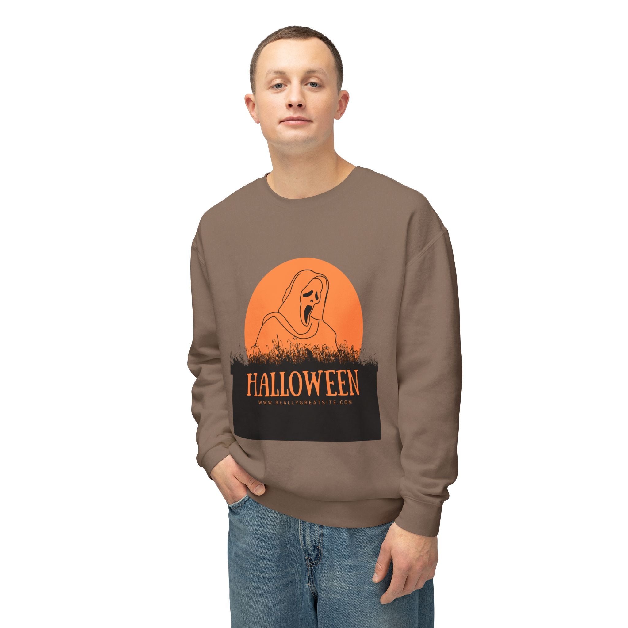 Halloween Ghost Unisex Lightweight Crewneck Sweatshirt, Fall Fashion, Cozy Gift, Halloween Party, Spooky Season Apparel