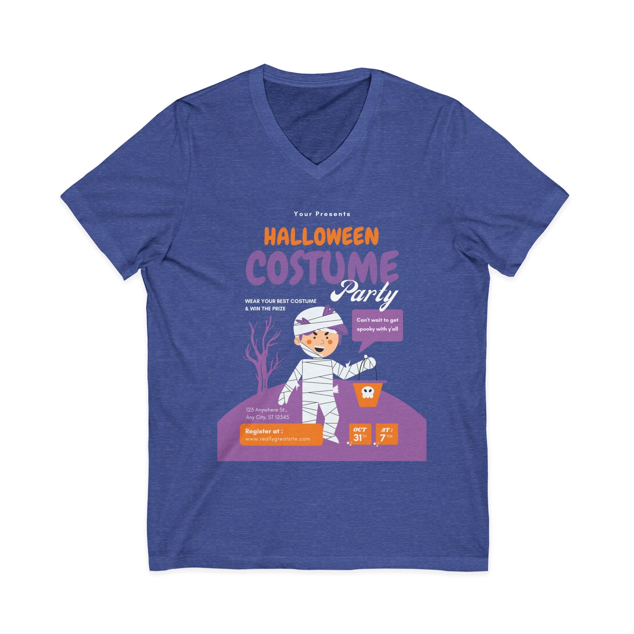 Halloween Costume Unisex V-Neck Tee, Spooky T-Shirt, Fall Apparel, Cozy Costume Top, Ghostly Fashion, Halloween Gift