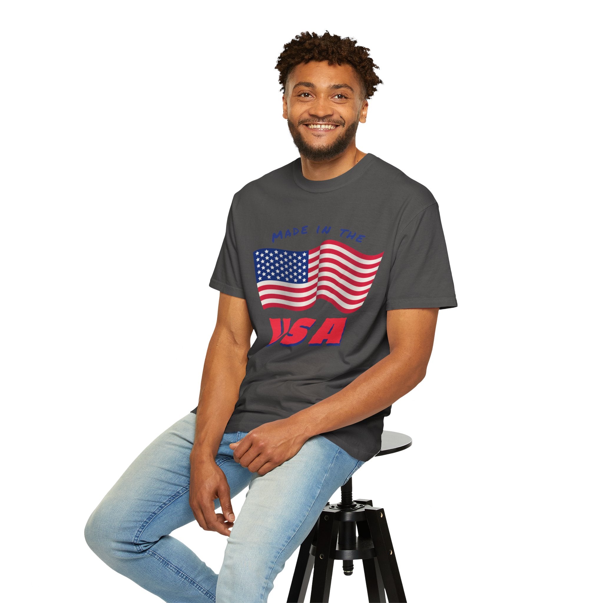 Patriotic T-Shirt for Celebrations, Made in the USA Tee, Unisex Garment-Dyed Shirt, July 4th Apparel, Red White Blue Tee