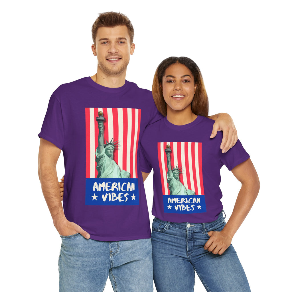 American Vibes Unisex Heavy Cotton Tee, Patriotic Shirt, Gift for Veterans, Independence Day Apparel, Summer Casual Wear