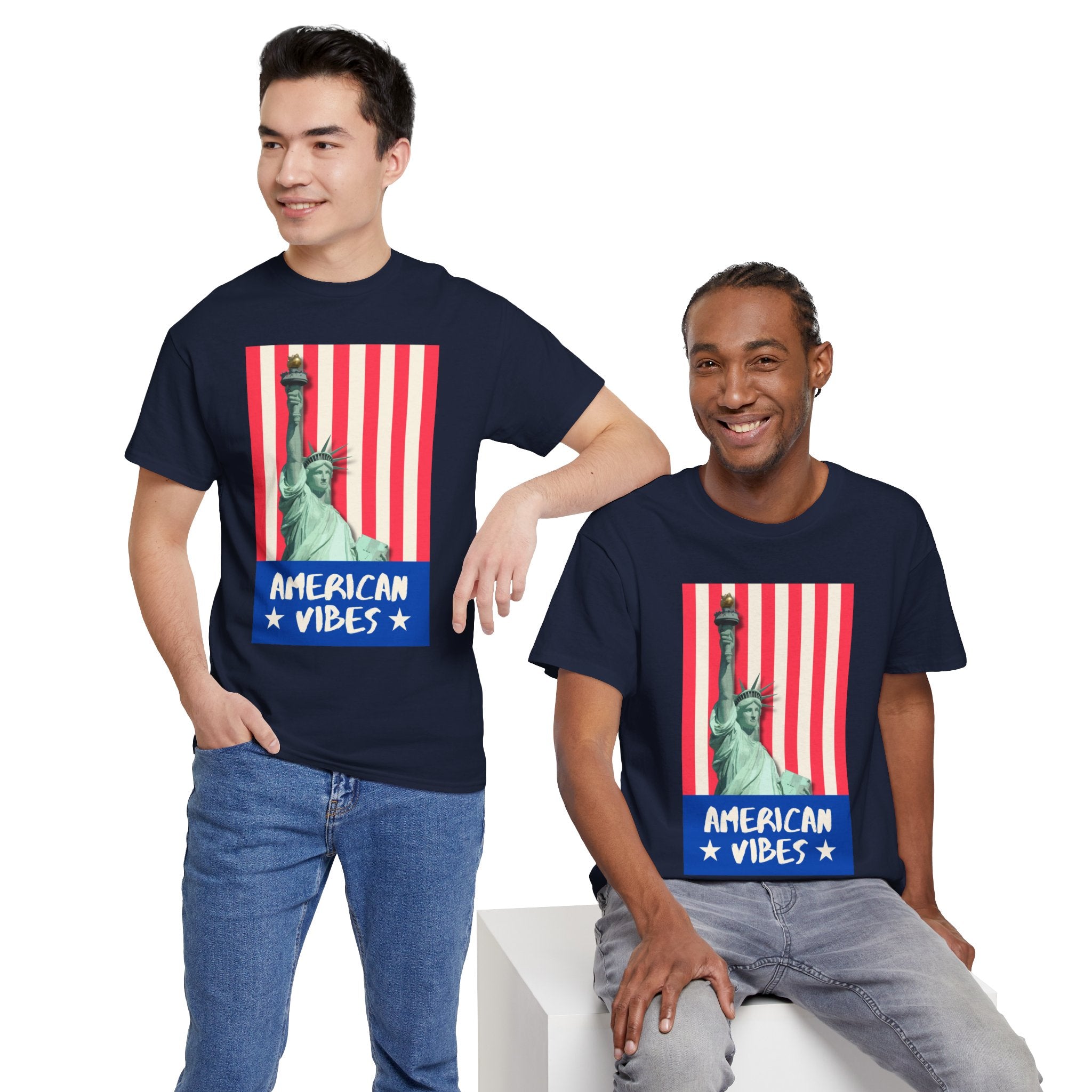 American Vibes Unisex Heavy Cotton Tee, Patriotic Shirt, Gift for Veterans, Independence Day Apparel, Summer Casual Wear