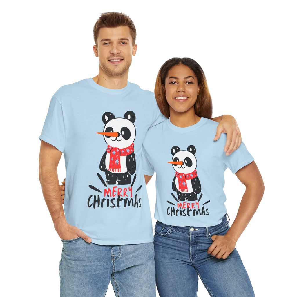 Cute Merry Christmas Panda Tee for Holiday Cheer, Unisex Cotton T-Shirt, Fun Gift for Him & Her, Christmas Apparel, Winter Gathering