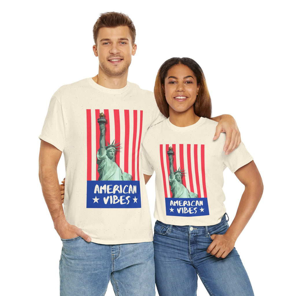 American Vibes Unisex Heavy Cotton Tee, Patriotic Shirt, Gift for Veterans, Independence Day Apparel, Summer Casual Wear