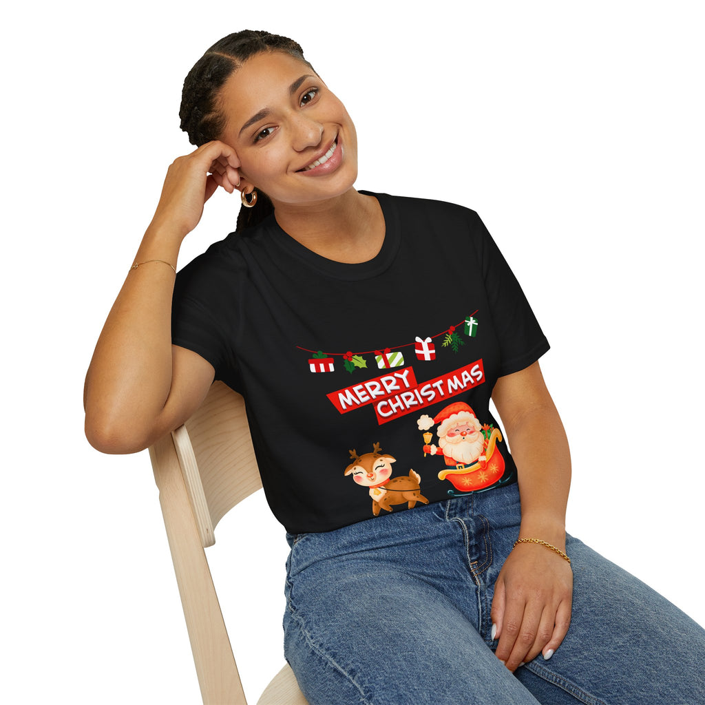 Christmas Cheer T-Shirt, Merry Christmas Tee, Festive Holiday Shirt, Unisex Christmas Apparel, Santa and Reindeer Design