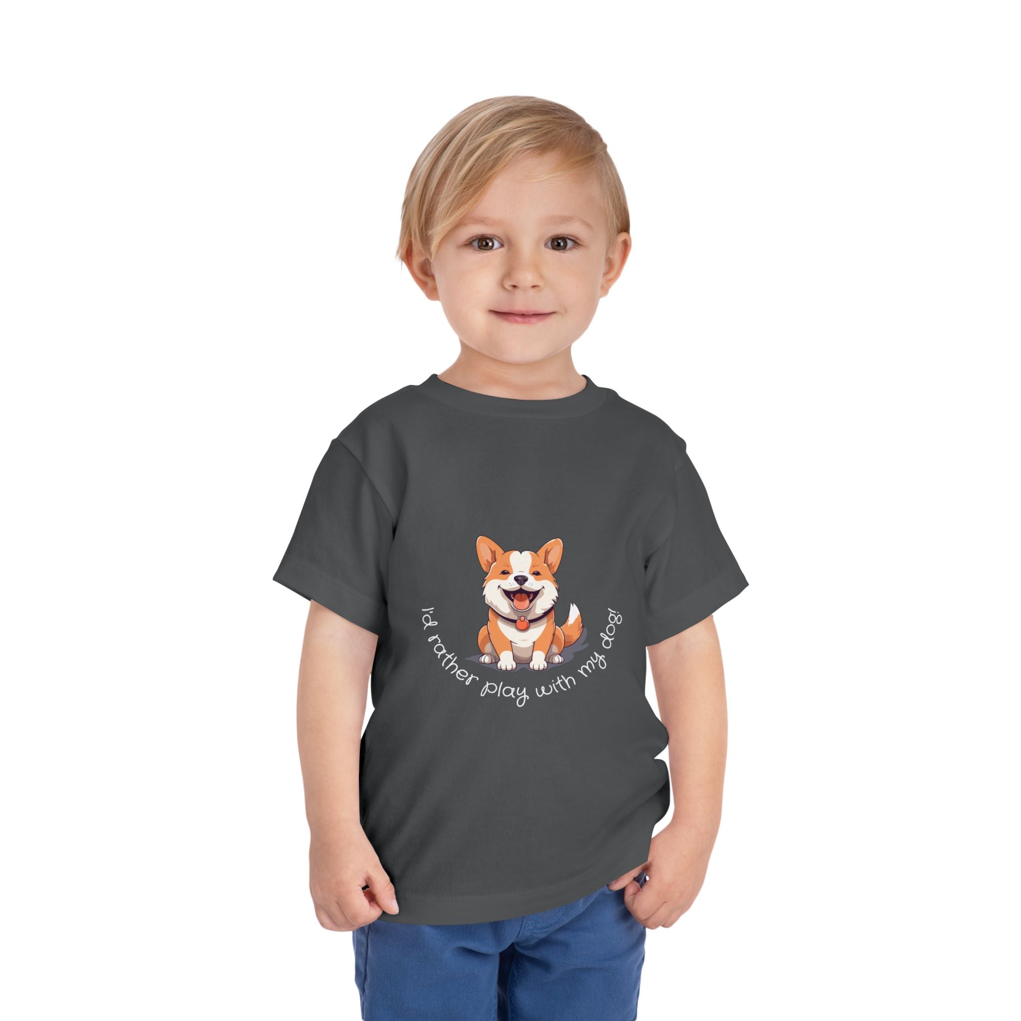 Cute Dog Lover Toddler Tee, I'd Rather Play with My Dog, Perfect for Dog Lovers, Birthday, Gift for Kids, Everyday Wear