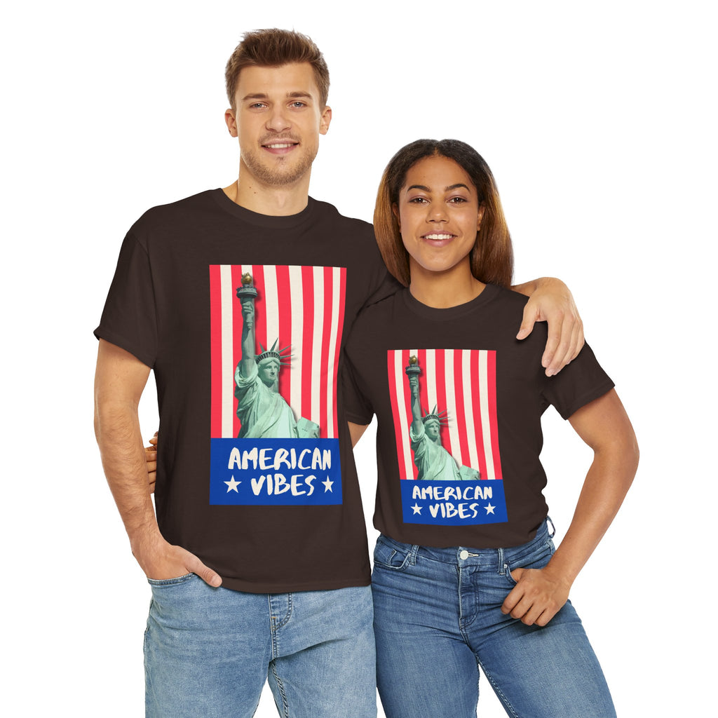 American Vibes Unisex Heavy Cotton Tee, Patriotic Shirt, Gift for Veterans, Independence Day Apparel, Summer Casual Wear