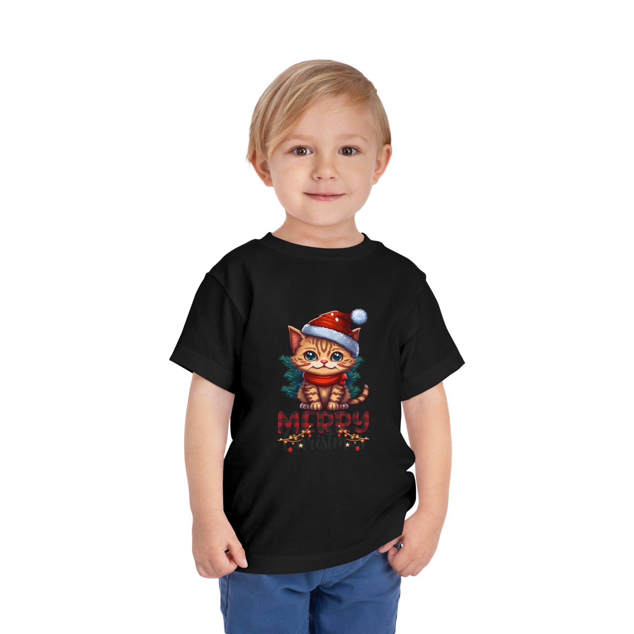 Cute Christmas Cat Tee for Toddlers, Holiday Shirt, Gift for Kids, Merry Christmas Tee, Fun Winter Wear, Festive Toddler Outfit