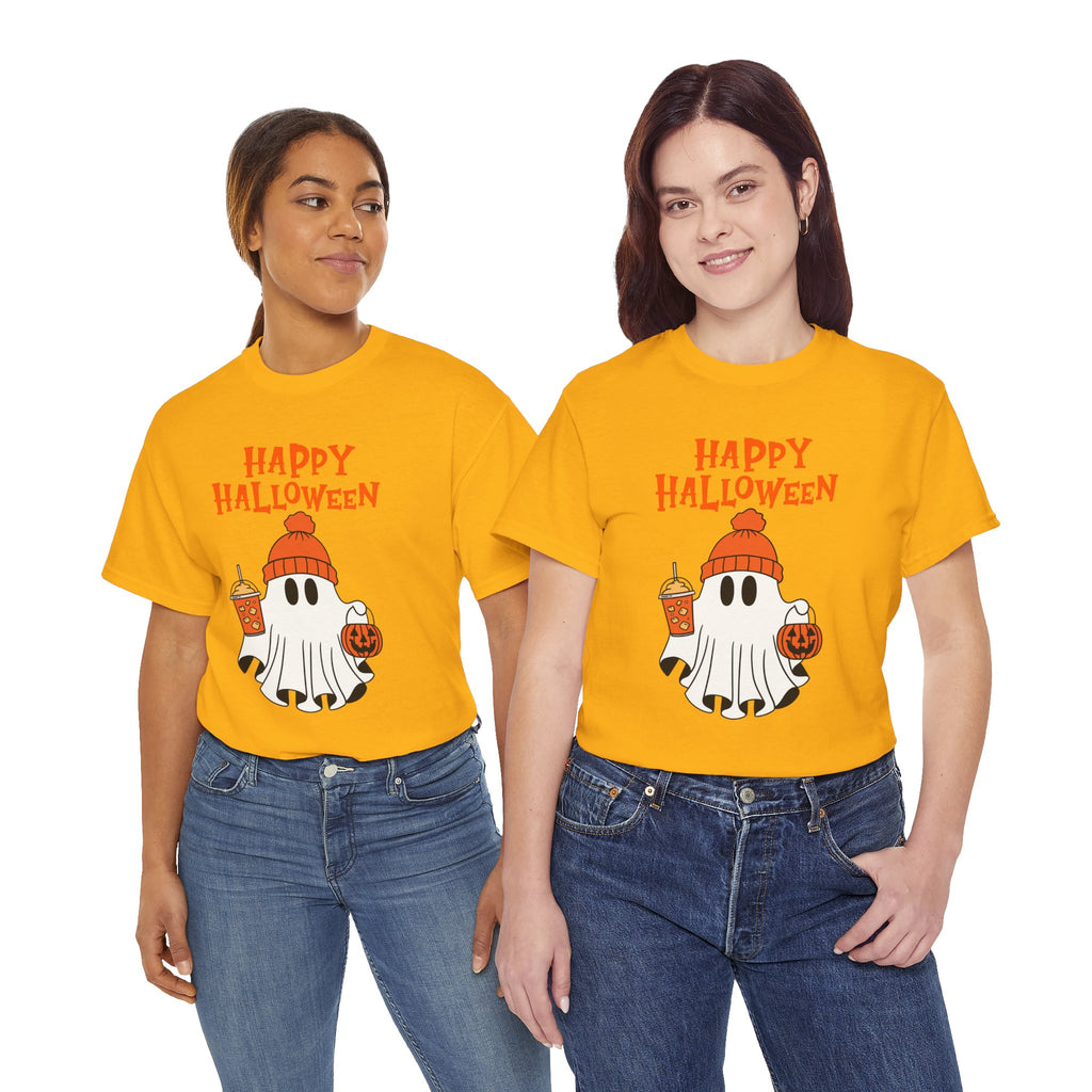 Happy Halloween Ghost Tee, Unisex Cotton T-Shirt, Halloween Apparel, Fall Fashion, Cute Halloween Gift, Ghost Tee