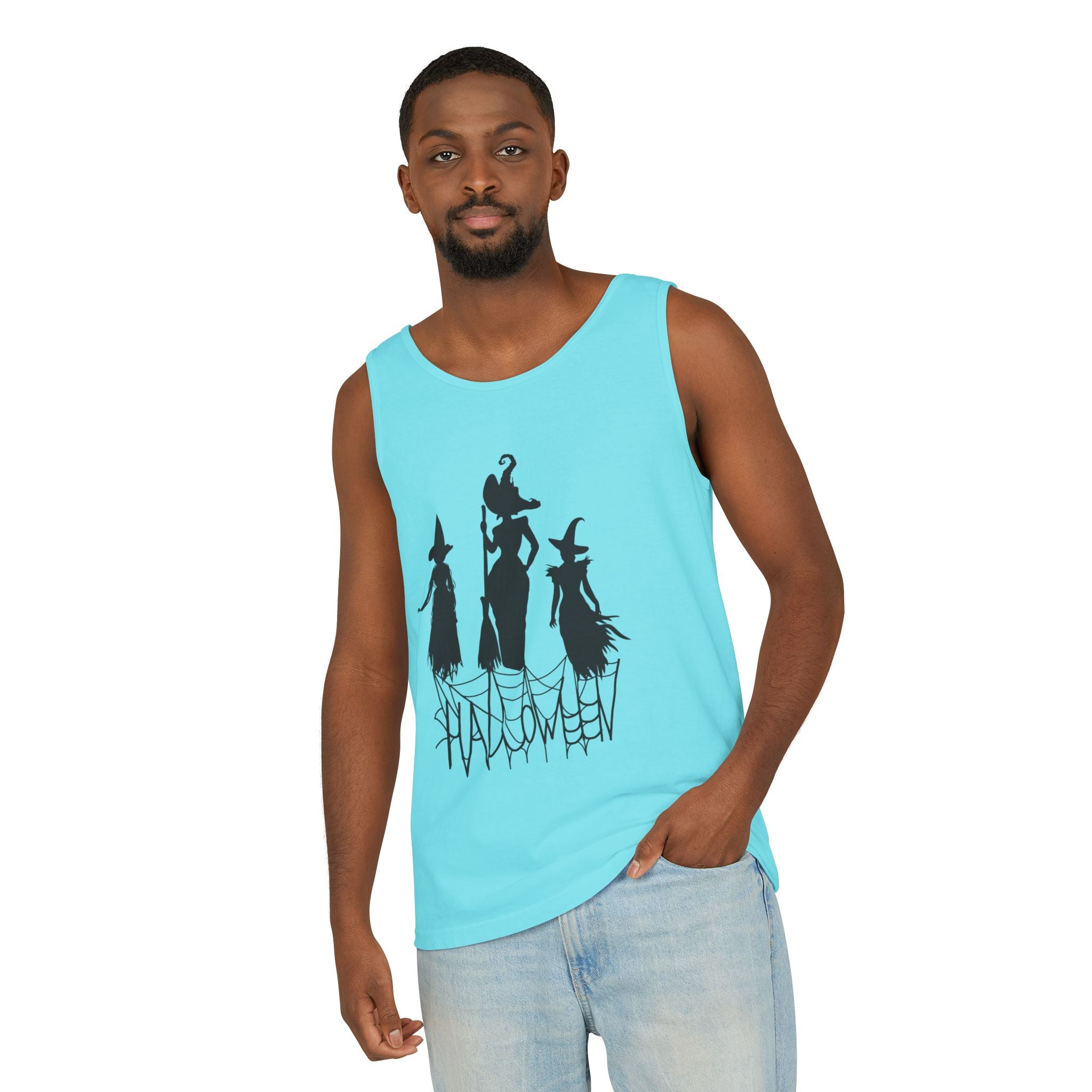 Halloween Witches Tank Top, Spooky Summer Shirt, Unisex Beach Wear, Fall Festival Apparel, Halloween Party Top