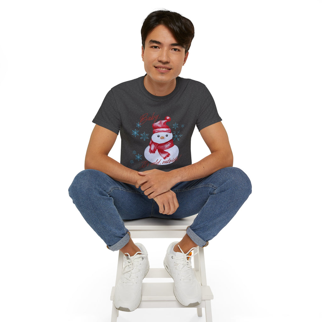 Winter Wonderland Snowman Tee, Unisex Cotton T-Shirt for Holiday Cheer, Christmas Party, Gift, Cozy Winter Apparel