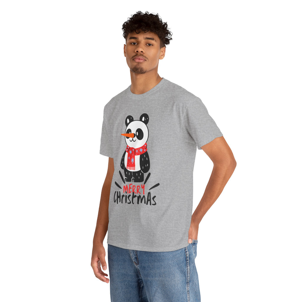 Cute Merry Christmas Panda Tee for Holiday Cheer, Unisex Cotton T-Shirt, Fun Gift for Him & Her, Christmas Apparel, Winter Gathering