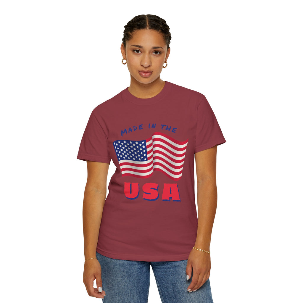 Patriotic T-Shirt for Celebrations, Made in the USA Tee, Unisex Garment-Dyed Shirt, July 4th Apparel, Red White Blue Tee