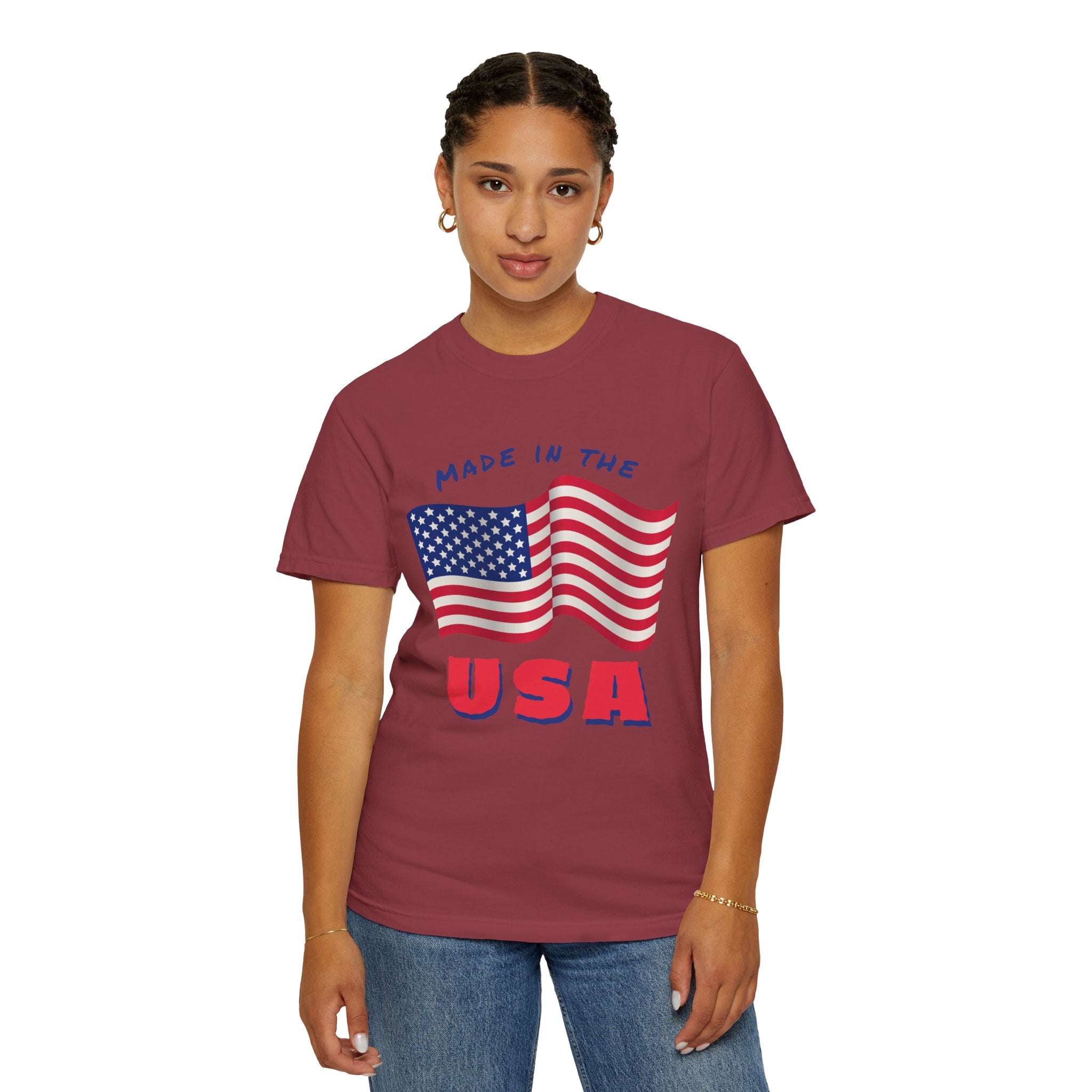 Patriotic T-Shirt for Celebrations, Made in the USA Tee, Unisex Garment-Dyed Shirt, July 4th Apparel, Red White Blue Tee