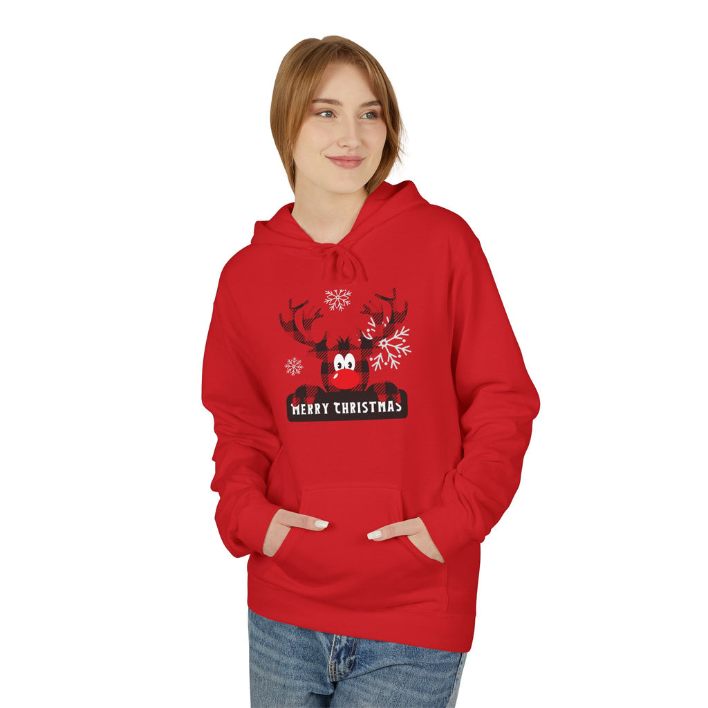 Christmas Reindeer Fleece Hoodie - Unisex, Cozy Winter Wear, Holiday Gift, Festive Apparel, Merry Christmas Hoodie