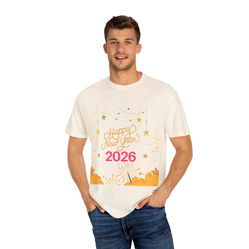 New Year Celebration T-Shirt | Unisex Garment-Dyed Tee with Happy New Year 2026 Design, Festive Apparel, Holiday Gift, Party Wear