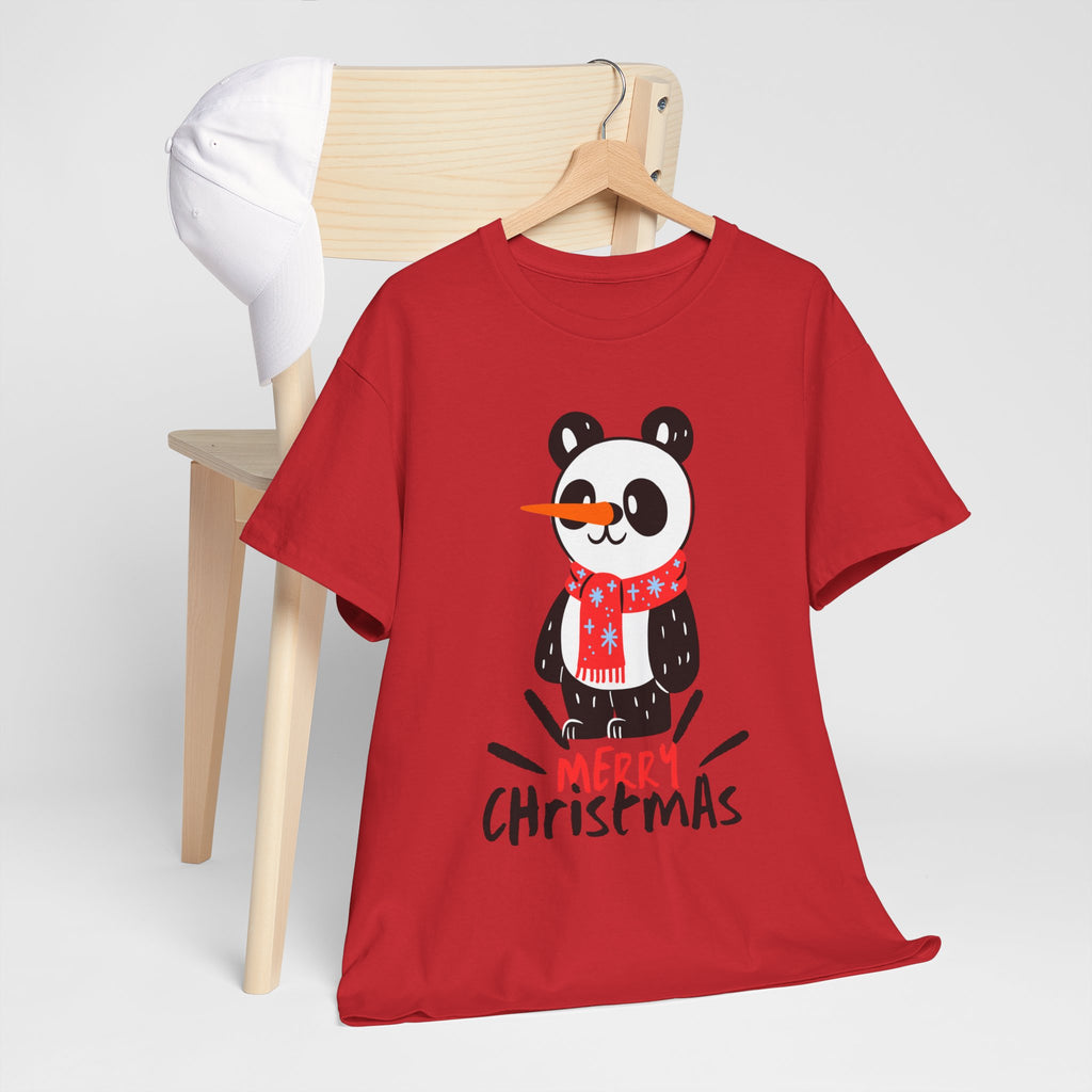 Cute Merry Christmas Panda Tee for Holiday Cheer, Unisex Cotton T-Shirt, Fun Gift for Him & Her, Christmas Apparel, Winter Gathering