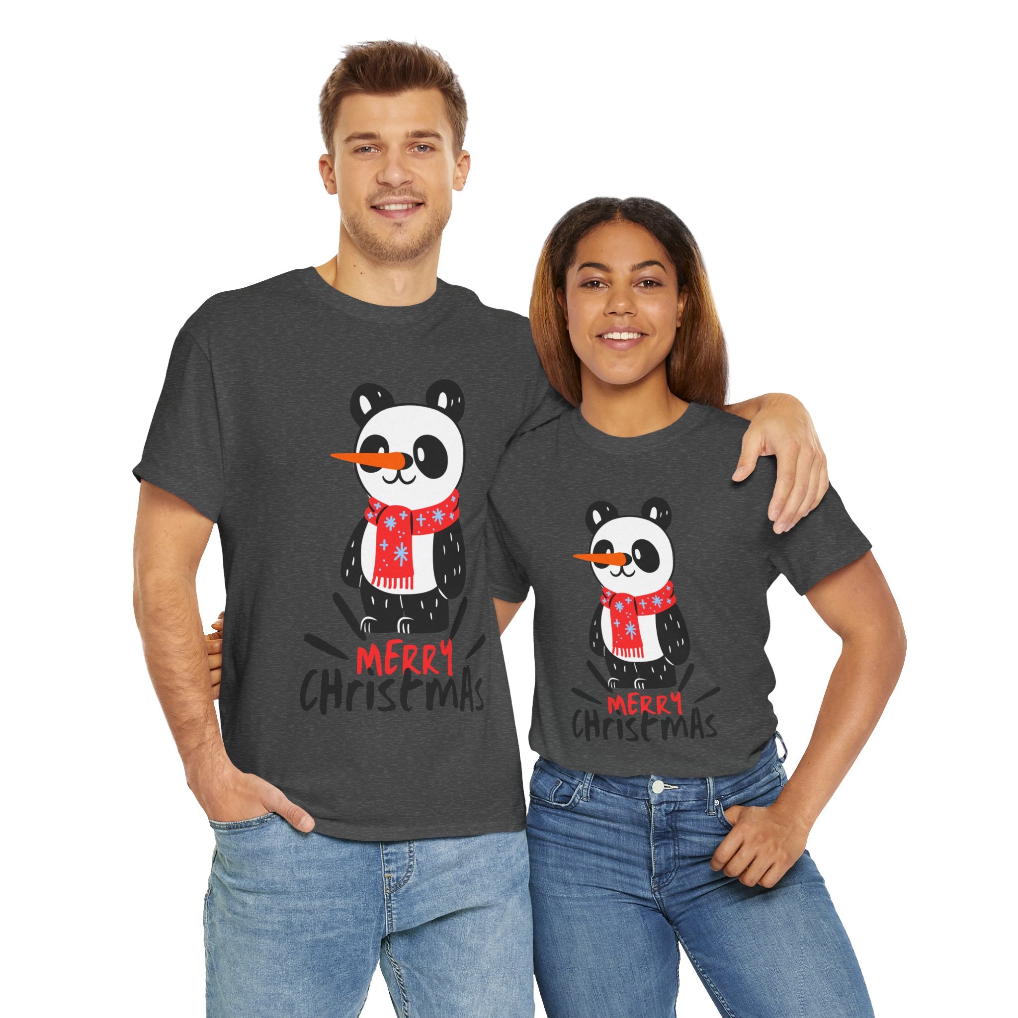 Cute Merry Christmas Panda Tee for Holiday Cheer, Unisex Cotton T-Shirt, Fun Gift for Him & Her, Christmas Apparel, Winter Gathering