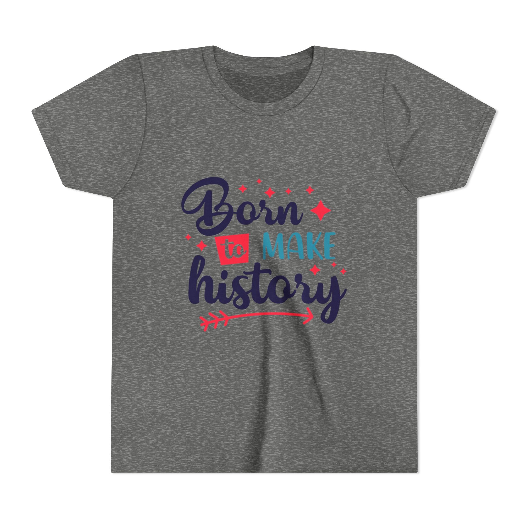Inspired Youth Short Sleeve Tee: 'Born to Make History' Shirt, Kids Motivational Tee, Birthday Gift, Back to School, Fun Everyday Wear