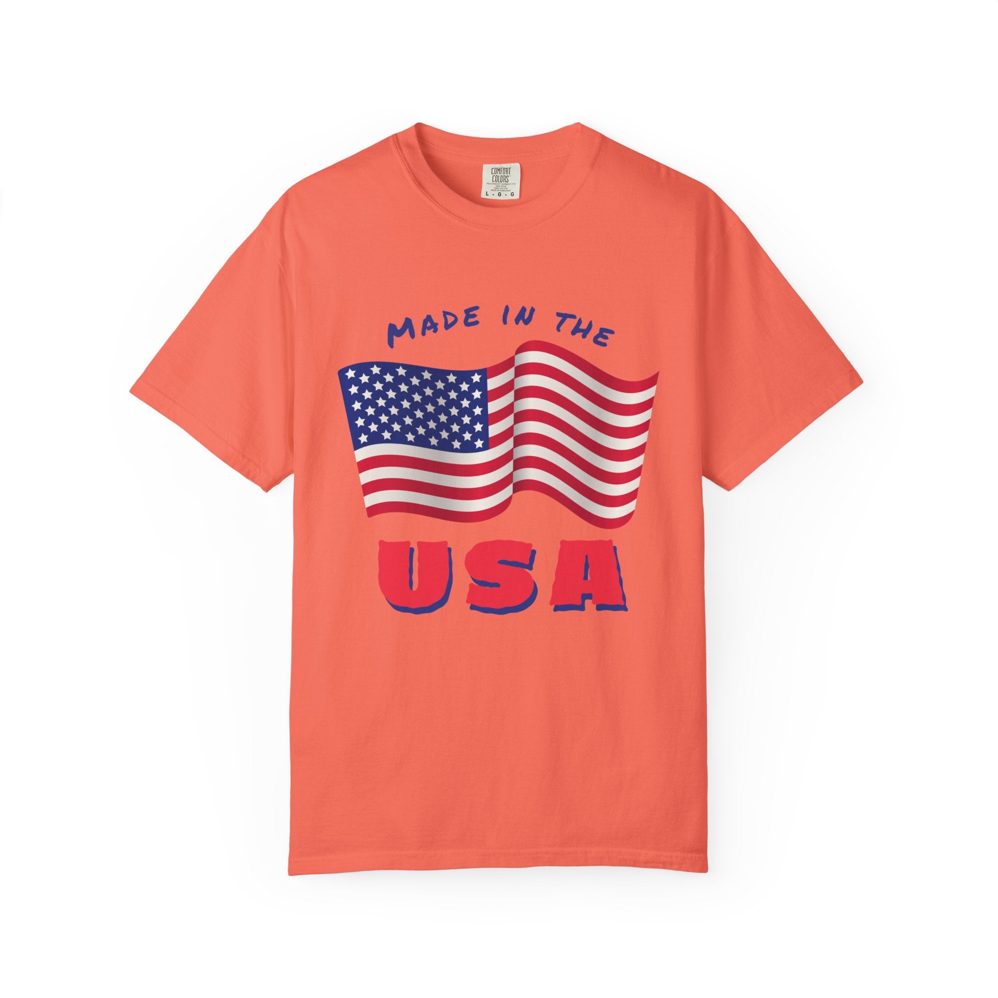 Patriotic T-Shirt for Celebrations, Made in the USA Tee, Unisex Garment-Dyed Shirt, July 4th Apparel, Red White Blue Tee