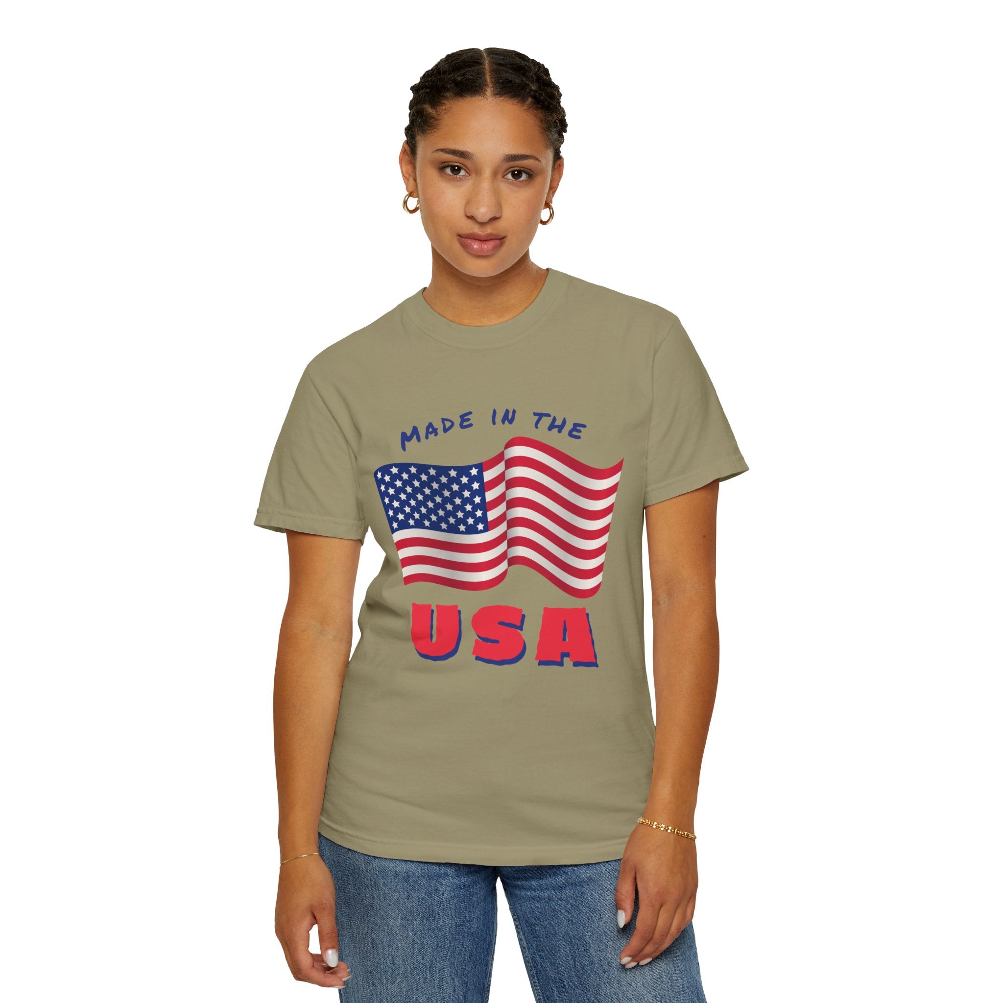 Patriotic T-Shirt for Celebrations, Made in the USA Tee, Unisex Garment-Dyed Shirt, July 4th Apparel, Red White Blue Tee