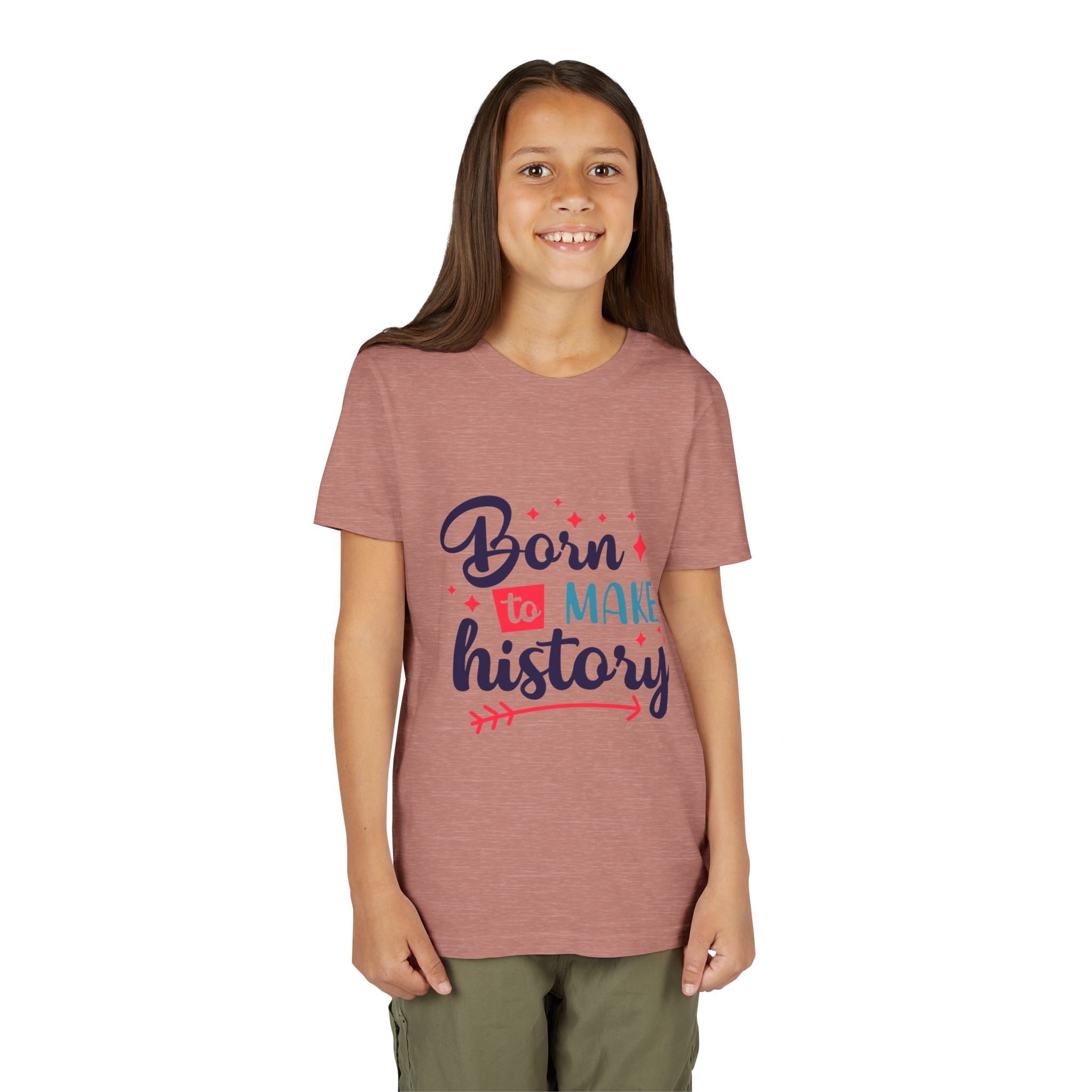 Inspired Youth Short Sleeve Tee: 'Born to Make History' Shirt, Kids Motivational Tee, Birthday Gift, Back to School, Fun Everyday Wear