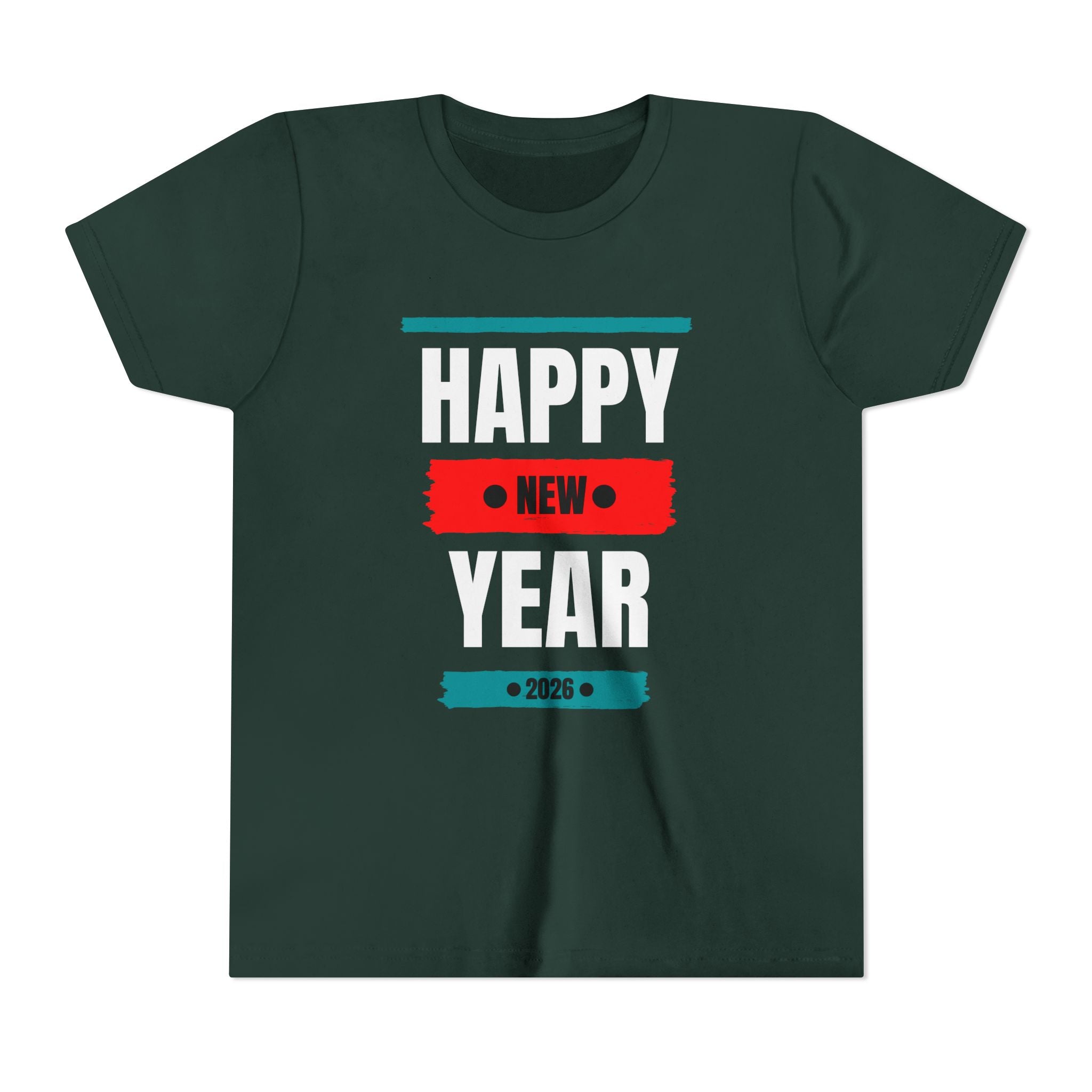 Happy New Year Youth Tee, Short Sleeve Shirt for Kids, Holiday T-Shirt, Party Apparel, Festive Clothing, New Year Celebration Gear